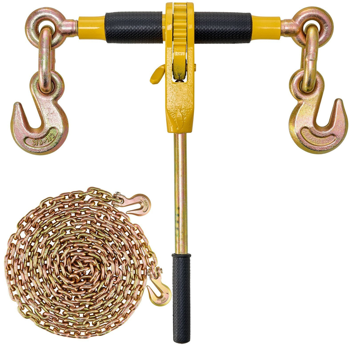 Ratchet Chain Binder, 5/16"-3/8" Heavy Duty Load Binders, with G80 Chains 7100 lbs Secure Load Limit, Labor-saving Anti-skid Handle, Tie Down Hauling Chain Binders for Flatbed Truck Trailer, 4 P
