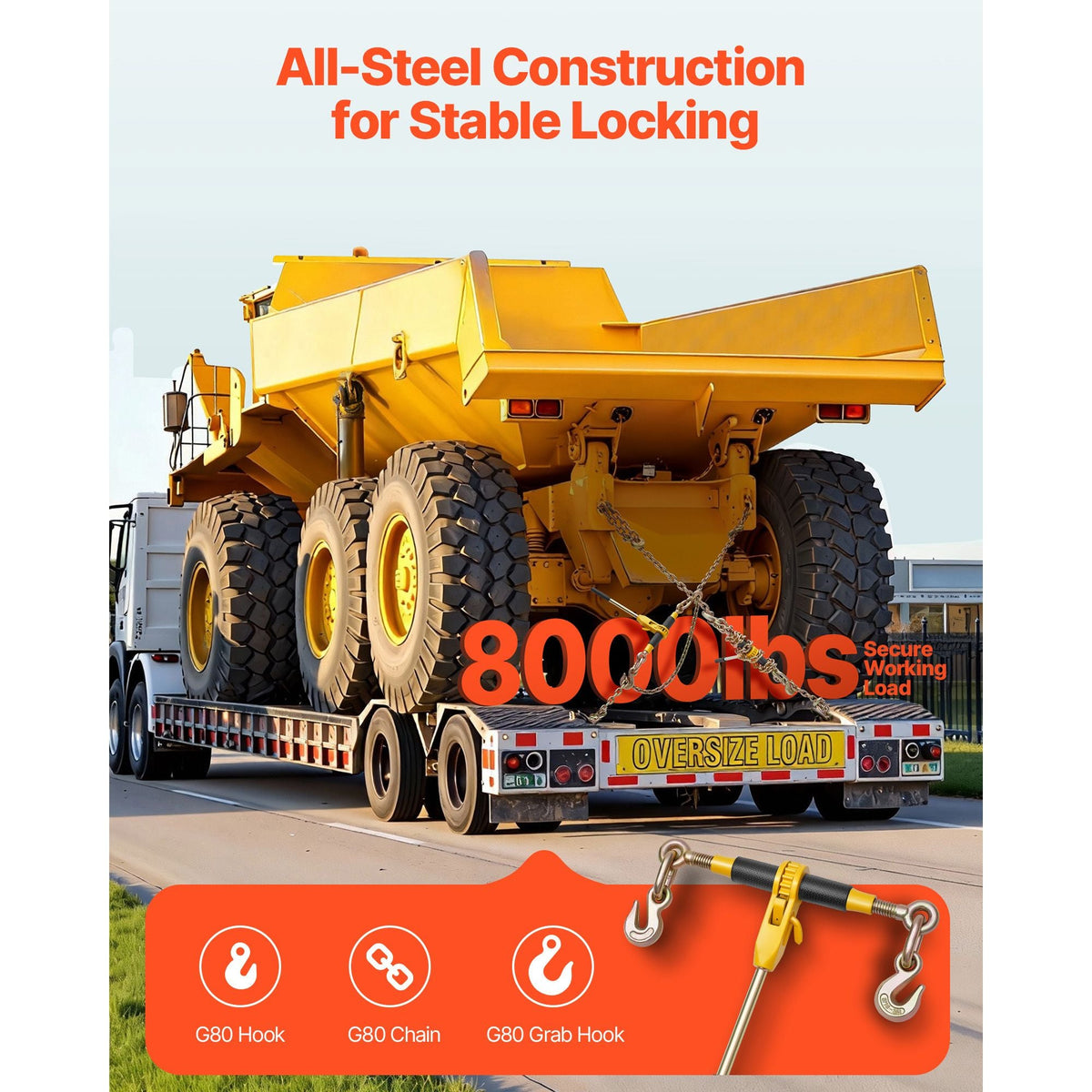 Ratchet Chain Binder, 5/16 in x 12.8 ft G80 Chains, 8000 lbs Working Load of Ratchet Load Binder, Chains and Binders Set, Tie Down Hauling Chain Binders for Hauling, Towing, Logging (2 Sets)