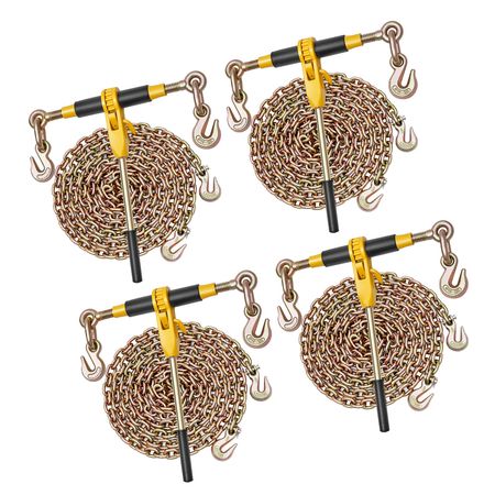Ratchet Chain Binder, 5/16 in x 12.8 ft G80 Chains, 8000 lbs Working Load of Ratchet Load Binder, Chains and Binders Set, Tie Down Hauling Chain Binders for Hauling, Towing, Logging (4 Sets)