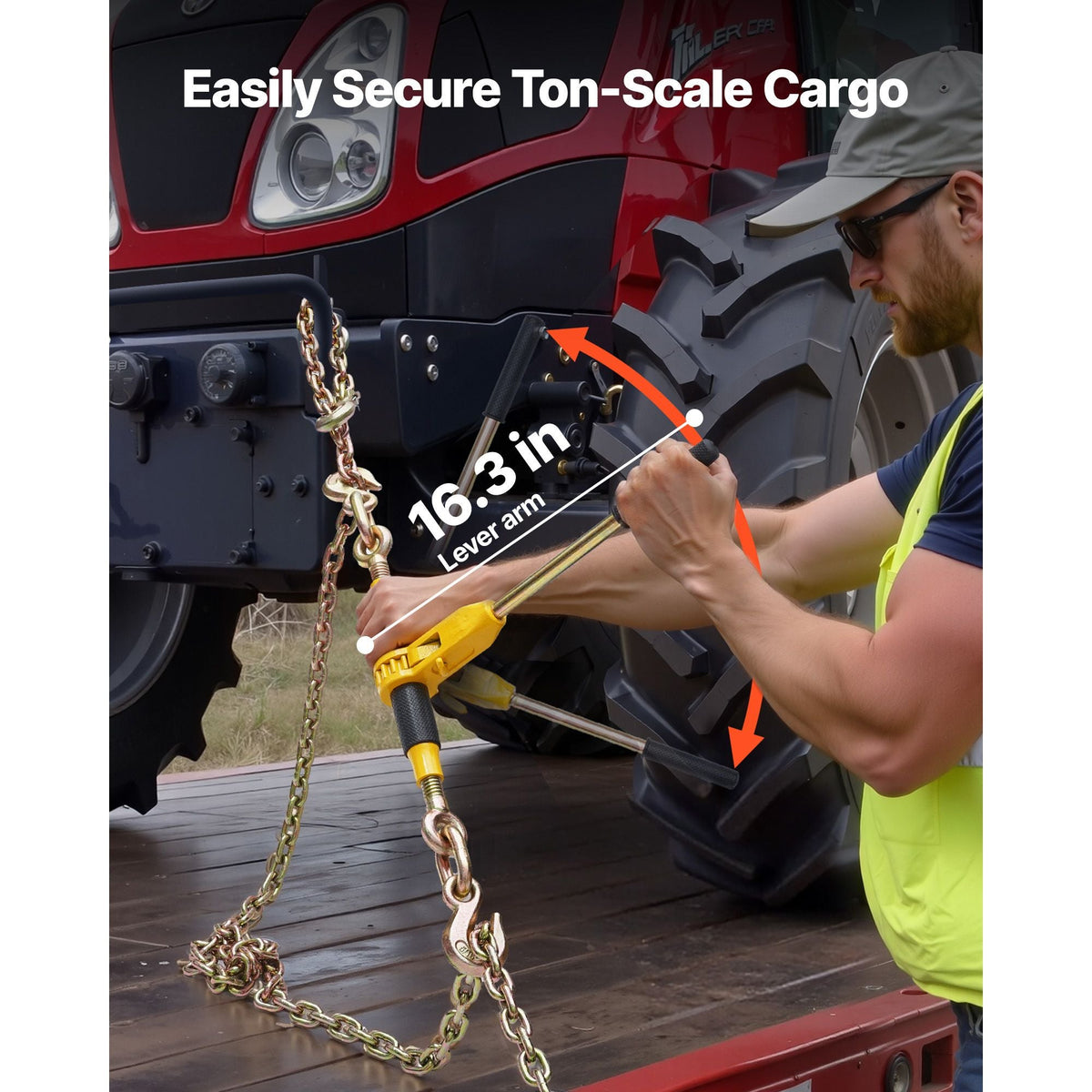 Ratchet Chain Binder, 5/16 in x 12.8 ft G80 Chains, 8000 lbs Working Load of Ratchet Load Binder, Chains and Binders Set, Tie Down Hauling Chain Binders for Hauling, Towing, Logging (4 Sets)