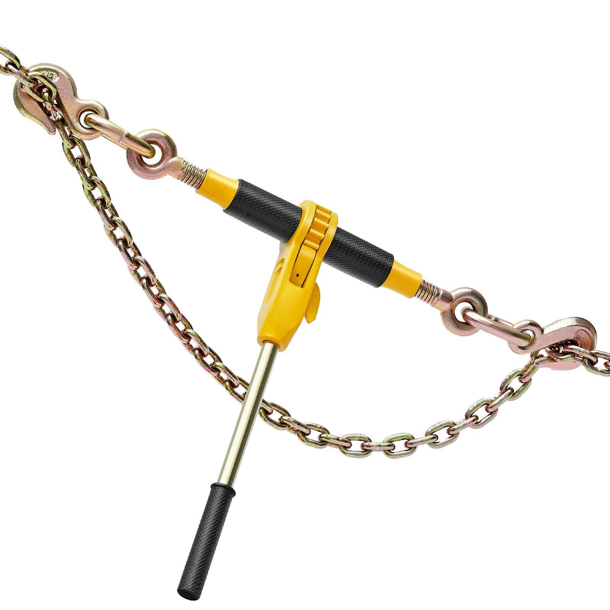Ratchet Chain Binder, 5/16 in x 12.8 ft G80 Chains, 8000 lbs Working Load of Ratchet Load Binder, Chains and Binders Set, Tie Down Hauling Chain Binders for Hauling, Towing, Logging (4 Sets)