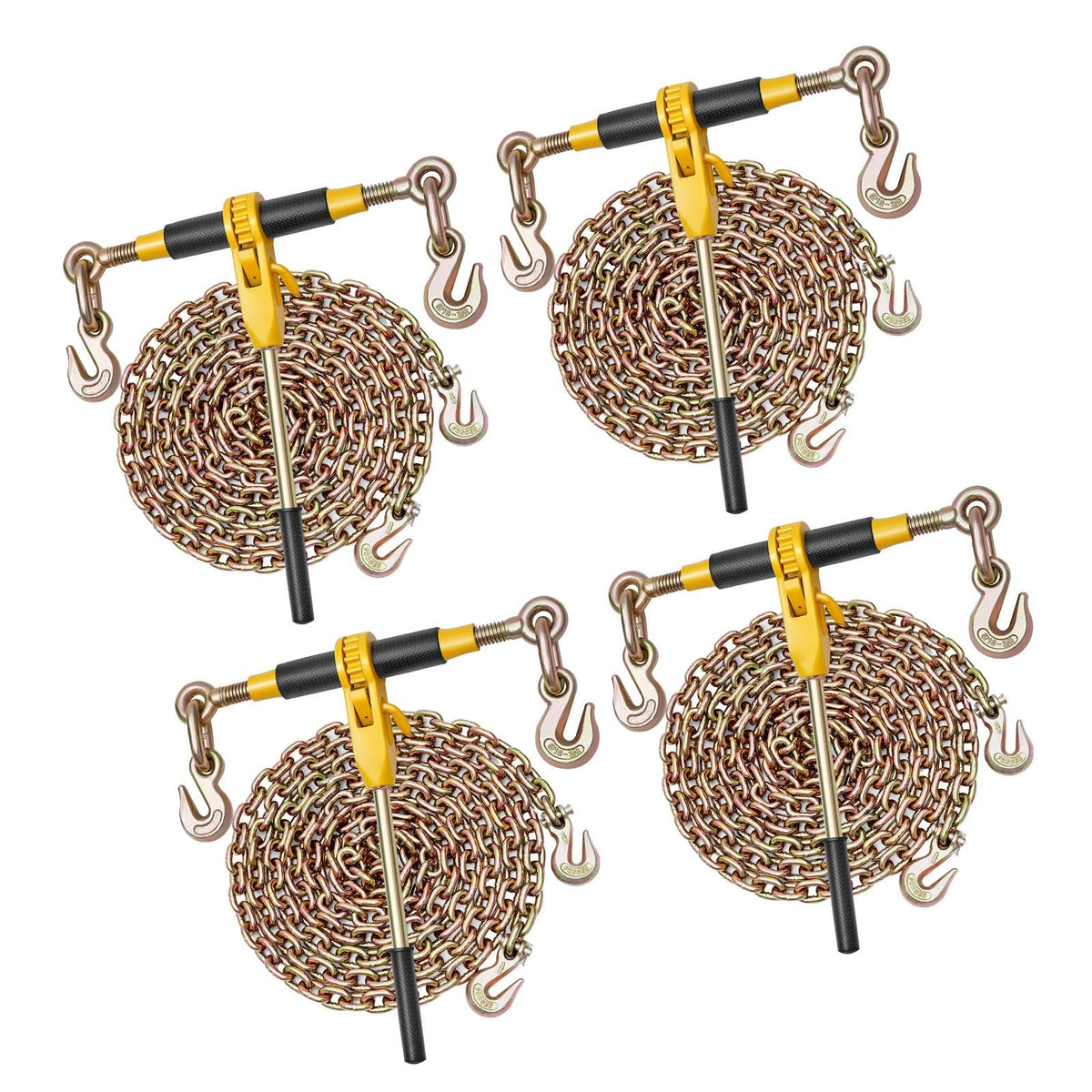 Ratchet Chain Binder, 5/16 in x 12.8 ft G80 Chains, 8000 lbs Working Load of Ratchet Load Binder, Chains and Binders Set, Tie Down Hauling Chain Binders for Hauling, Towing, Logging (4 Sets)