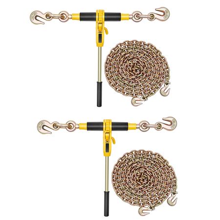 Ratchet Chain Binder, 5/16 in x 14 ft G80 Chains, 8000 lbs Working Load of Ratchet Load Binder, Chains and Binders Set, Tie Down Hauling Chain Binders for Hauling, Towing, Logging (2 Sets)