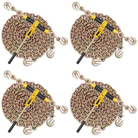 Ratchet Chain Binder, 5/16 in x 14 ft G80 Chains, 8000 lbs Working Load of Ratchet Load Binder, Chains and Binders Set, Tie Down Hauling Chain Binders for Hauling, Towing, Logging (4 Sets)