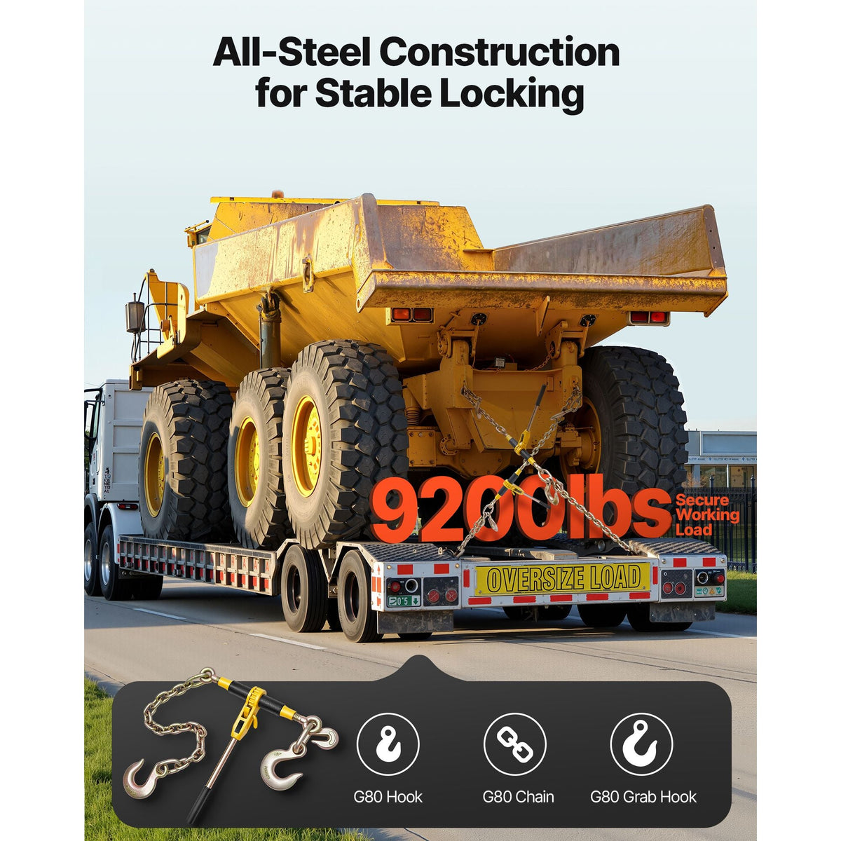 Ratchet Chain Binder, 9200 lbs Working Load, Chain Binders Compatible with 3/8 in - 1/2 in Chains, Heavy Duty Ratchet Load Binder with Handles for Truck, Tie Down, Hauling, Towing, Logging