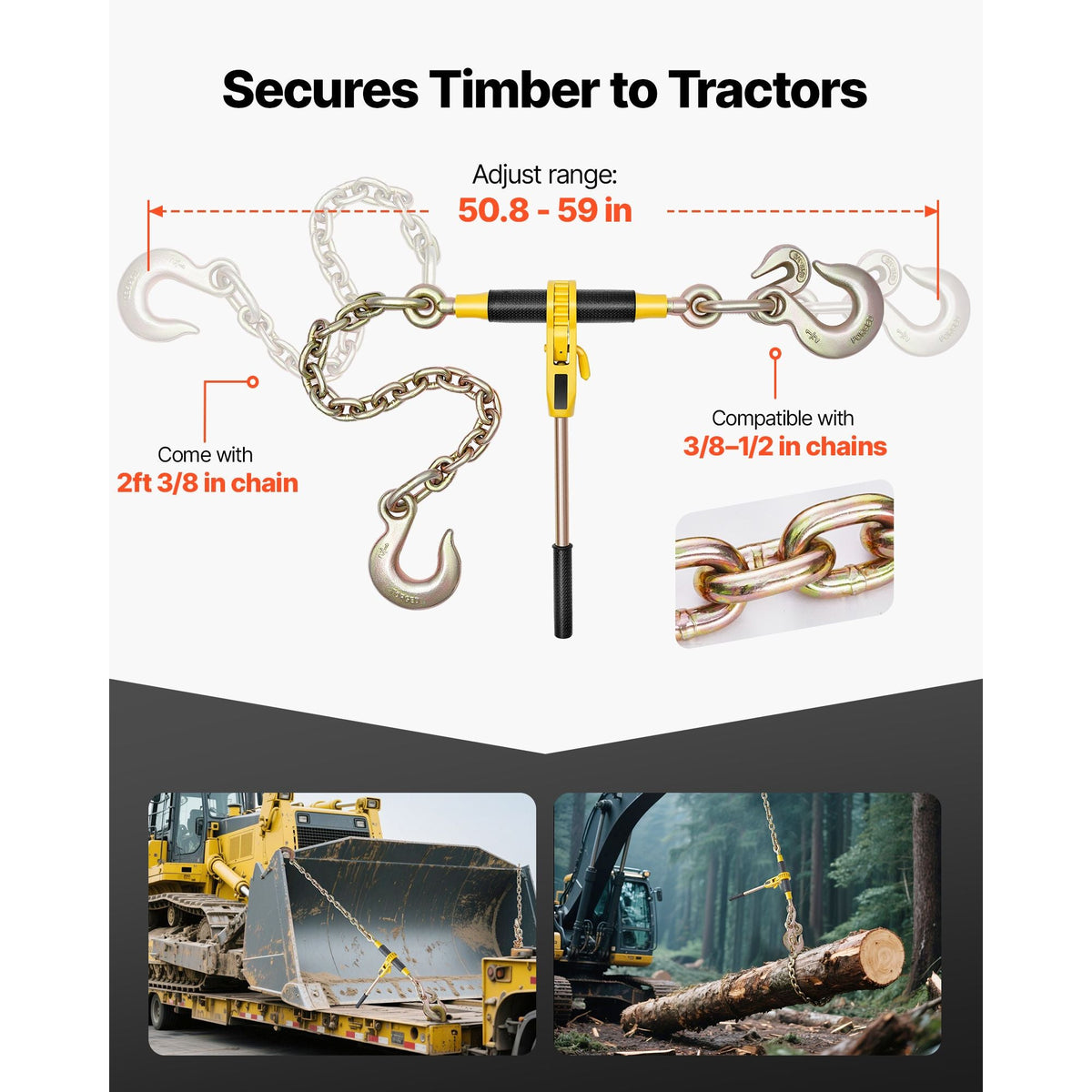 Ratchet Chain Binder, 9200 lbs Working Load, Chain Binders Compatible with 3/8 in - 1/2 in Chains, Heavy Duty Ratchet Load Binder with Handles for Truck, Tie Down, Hauling, Towing, Logging