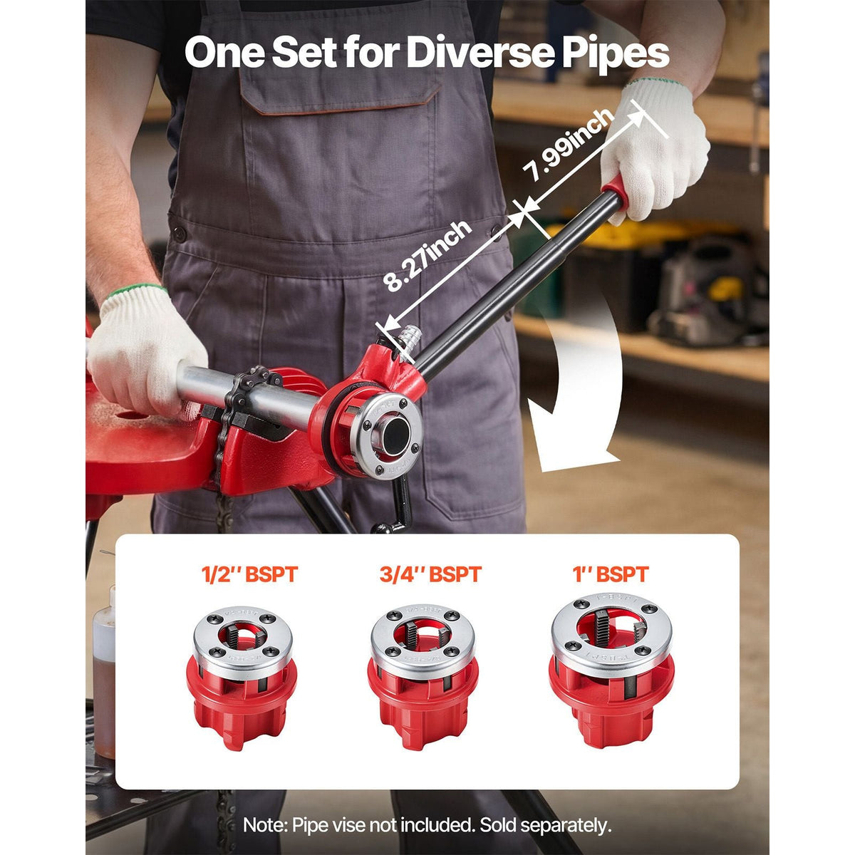 Ratchet Pipe Threader Kit with 3 Dies, 1/2" BSPT, 3/4" BSPT, 1" BSPT Manual Ratcheting Pipe Threading Tool, Portable Pipes Threader Set with Toolbox for Plumbing Installation & Repair