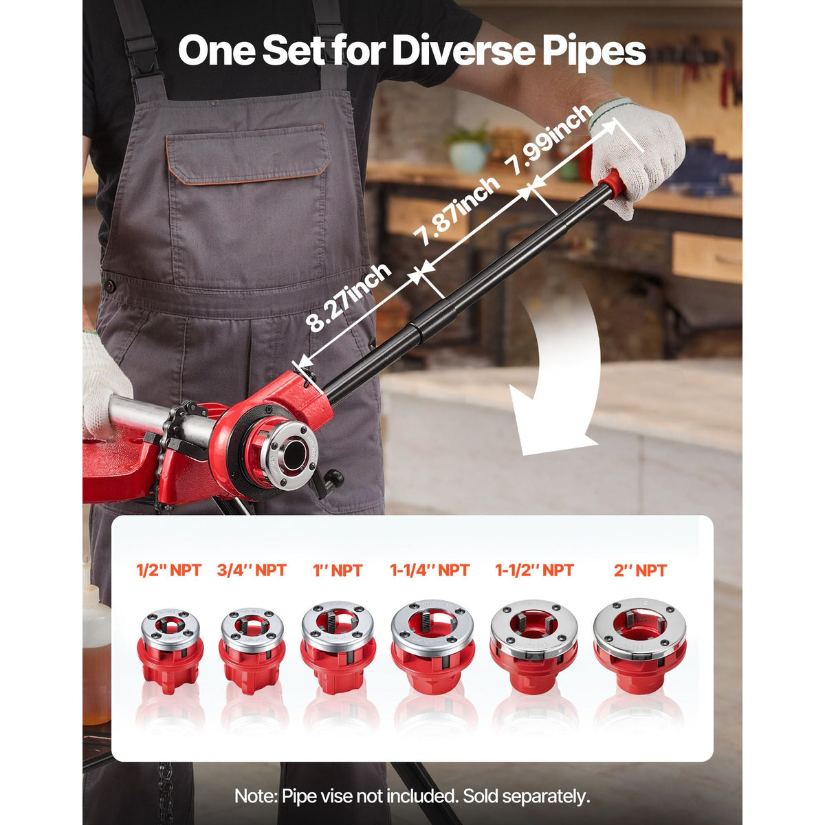 Ratchet Pipe Threader Kit with 6 Dies, 1/2" NPT to 2" NPT Manual Ratcheting Pipe Threading Tool, Portable Pipes Threader Set with Toolbox for Plumbing Installation & Repair