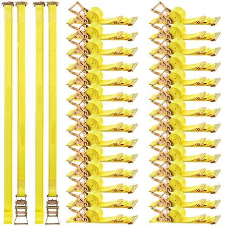 Ratchet Straps, 2 in x 15 ft, 30 Pack E-Track Tie Down Straps, 4400 lbs Break Strength & 1460 lbs Rated Load, Tie Down Ratcheting for Moving, Trailers, Motorcycles, Kayaks, Car Roof, Yellow