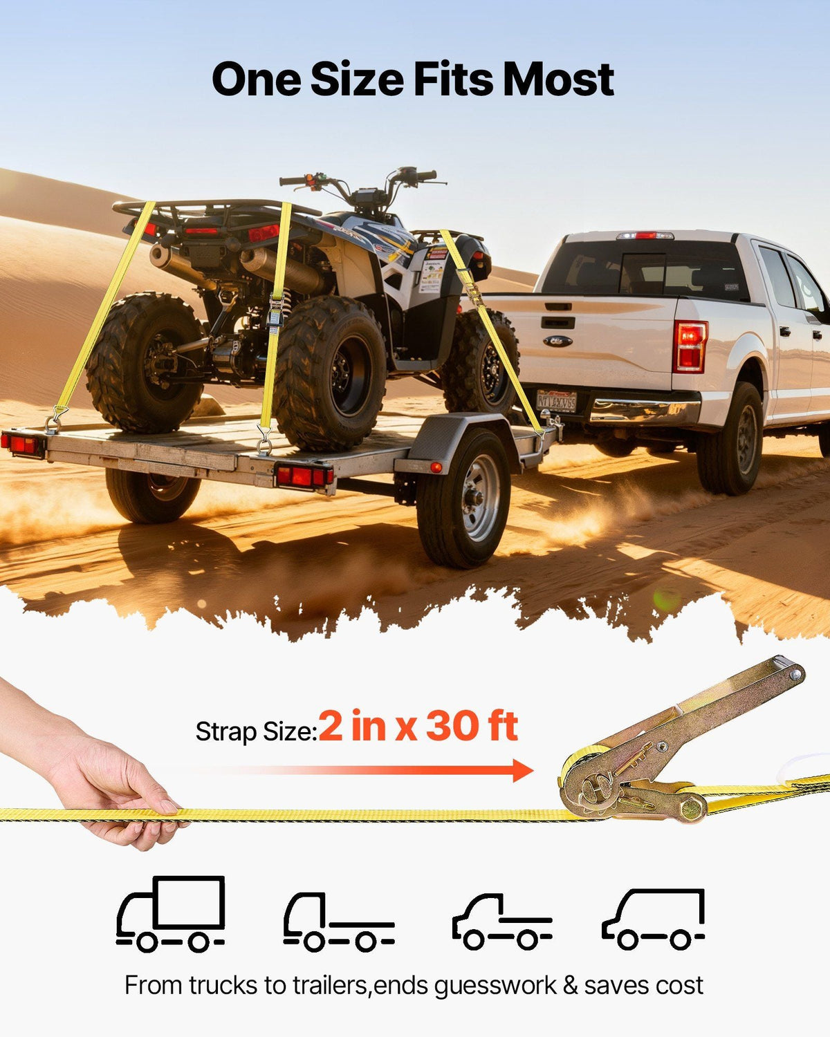 Ratchet Straps, 2 in x 30 ft, Heavy Duty Tie Down Straps with Double J Hook, 10,000 lbs Break Strength, Carry Bag, Tie Down Ratcheting for Moving, Trailers, Motorcycles, Kayaks, Car Roof, 4 Pack
