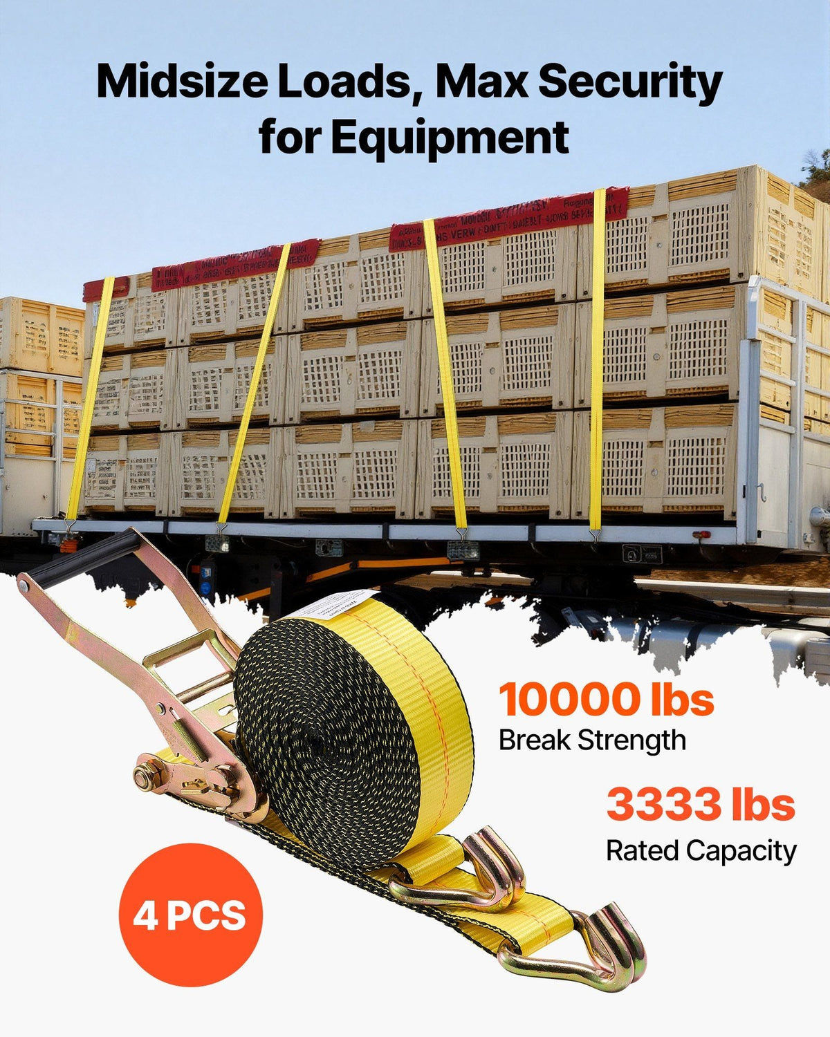 Ratchet Straps, 2 in x 30 ft, Heavy Duty Tie Down Straps with Double J Hook, 10,000 lbs Break Strength, Carry Bag, Tie Down Ratcheting for Moving, Trailers, Motorcycles, Kayaks, Car Roof, 4 Pack