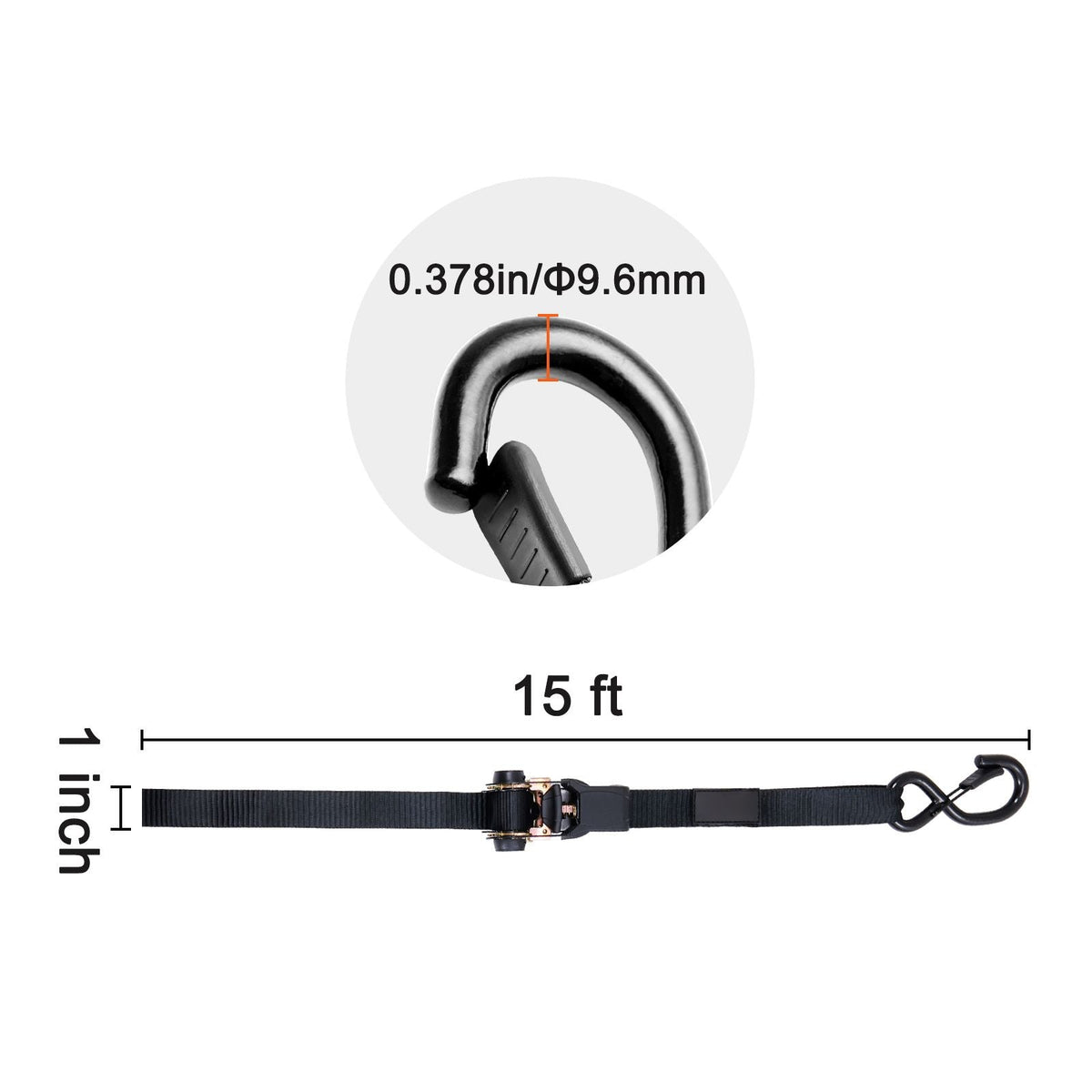Ratchet Tie Down Straps (4PK), 2200 lb Max Break Strength, Includes 4 Premium 1" x 15' Rachet Tie Downs with Padded Handles, for Moving Securing Cargo, Appliances, Lawn Equipment, Motorcycle