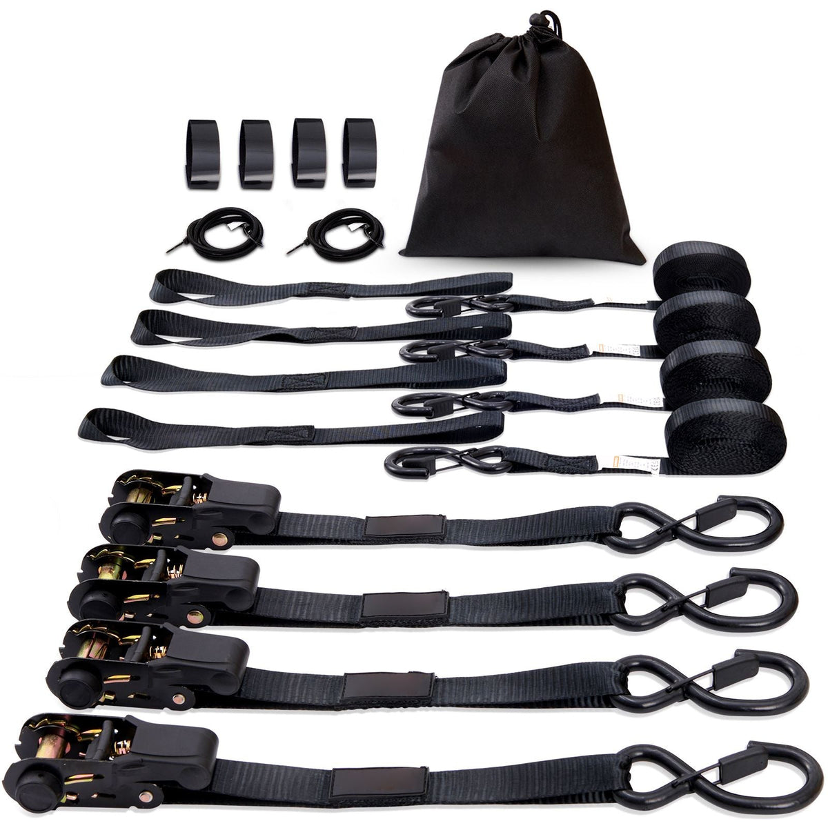 Ratchet Tie Down Straps (4PK), 2200 lb Max Break Strength, Includes 4 Premium 1" x 15' Rachet Tie Downs with Padded Handles, for Moving Securing Cargo, Appliances, Lawn Equipment, Motorcycle
