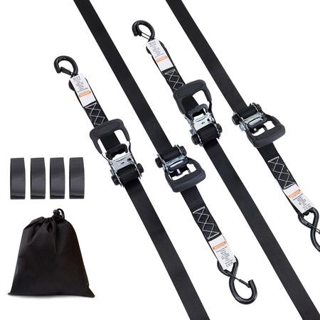 Ratchet Tie Down Straps (4PK), 5208 lb Max Break Strength, Includes 4 Premium 1.6" x 8' Rachet Tie Downs with Padded Handles, for Moving Securing Cargo, Appliances, Lawn Equipment, Motorcycle
