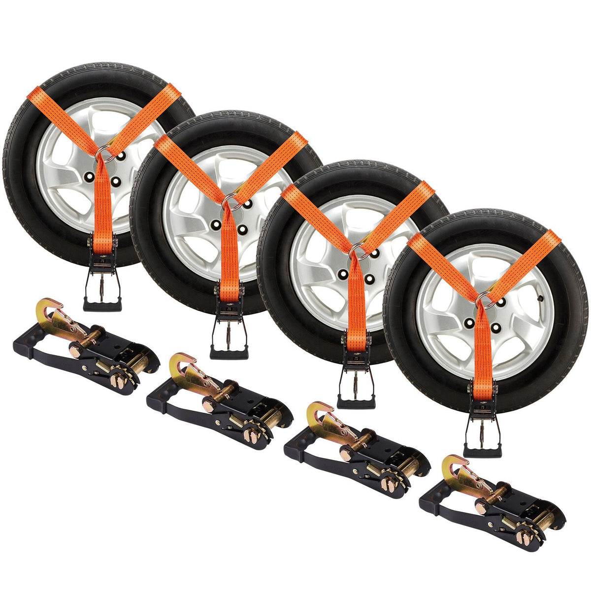 Ratchet Tie Down Straps Kit, Lasso Style 2" x 120" Tire Straps, 5512 LBS Working Load, 11023 LBS Breaking Strength, Car Tie Down Straps with Snap Hooks for Passenger Car, Truck, Trailer, 4-Pack