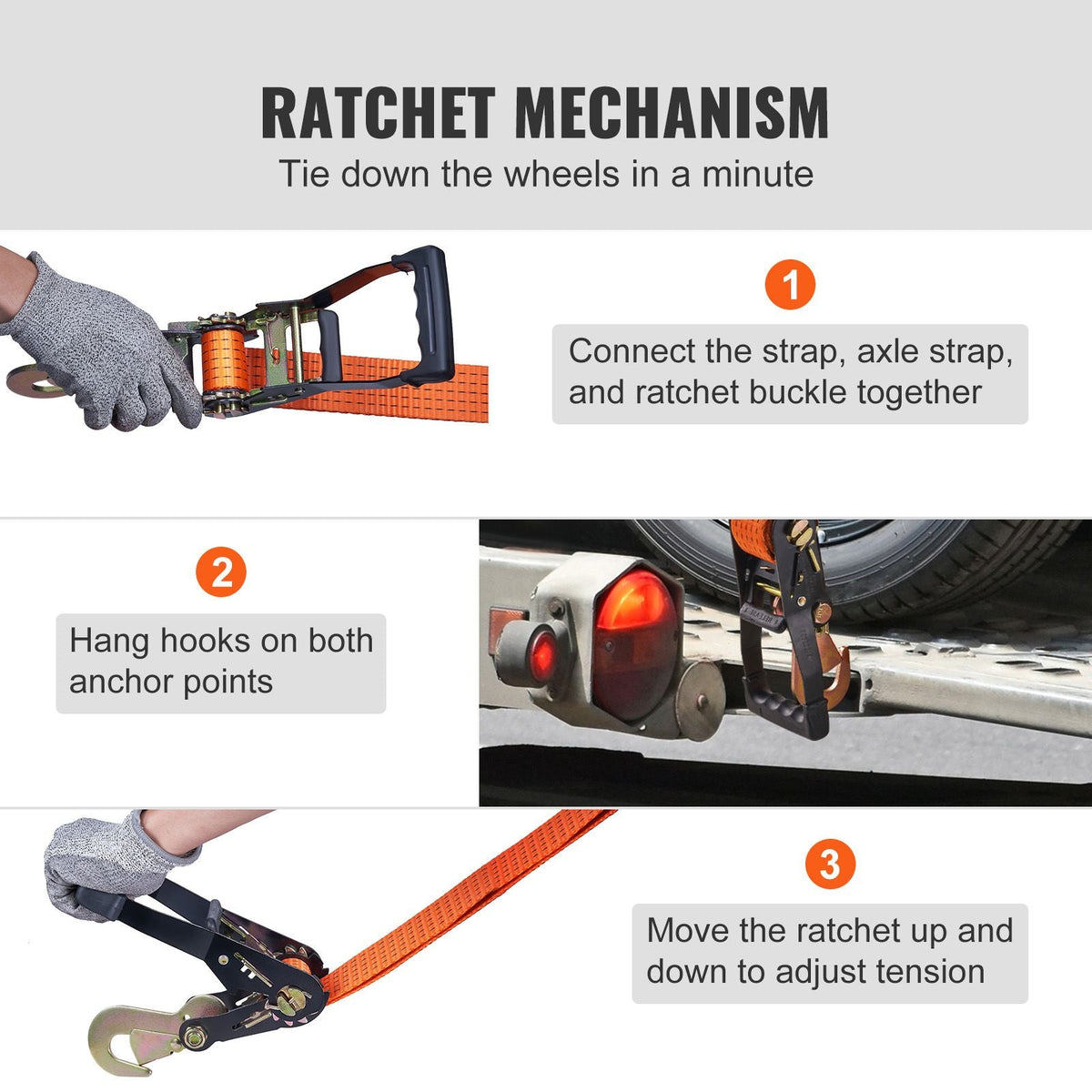 Ratchet Tie Down Straps Kit, Lasso Style 2" x 120" Tire Straps, 5512 LBS Working Load, 11023 LBS Breaking Strength, Car Tie Down Straps with Snap Hooks for Passenger Car, Truck, Trailer, 4-Pack