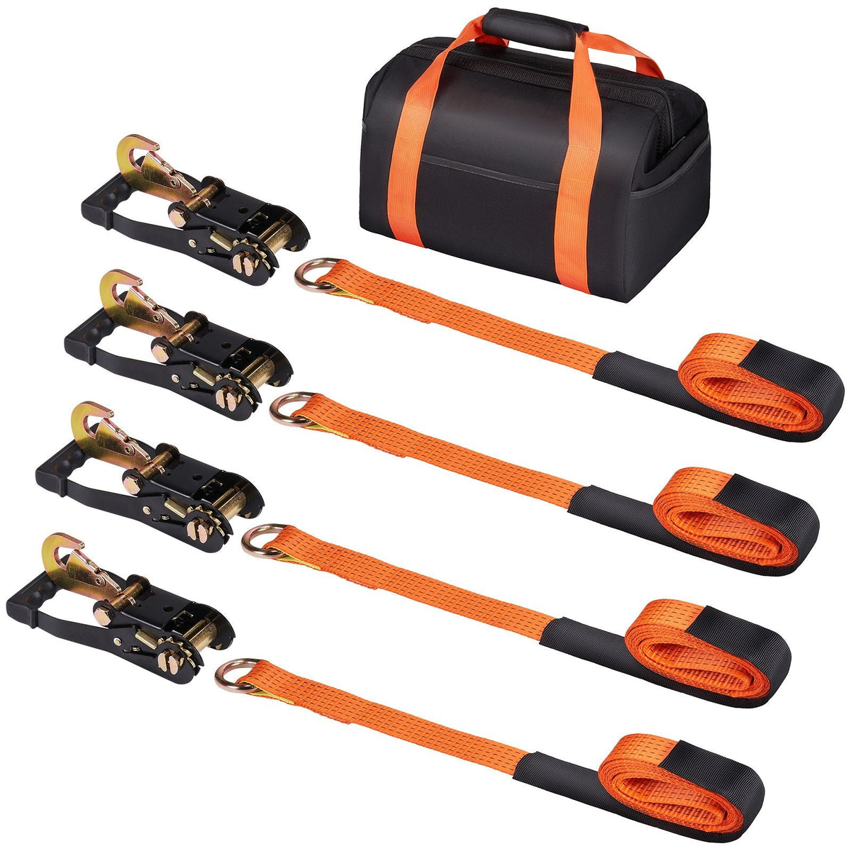 Ratchet Tie Down Straps Kit, Lasso Style 2" x 120" Tire Straps, 5512 LBS Working Load, 11023 LBS Breaking Strength, Car Tie Down Straps with Snap Hooks for Passenger Car, Truck, Trailer, 4-Pack