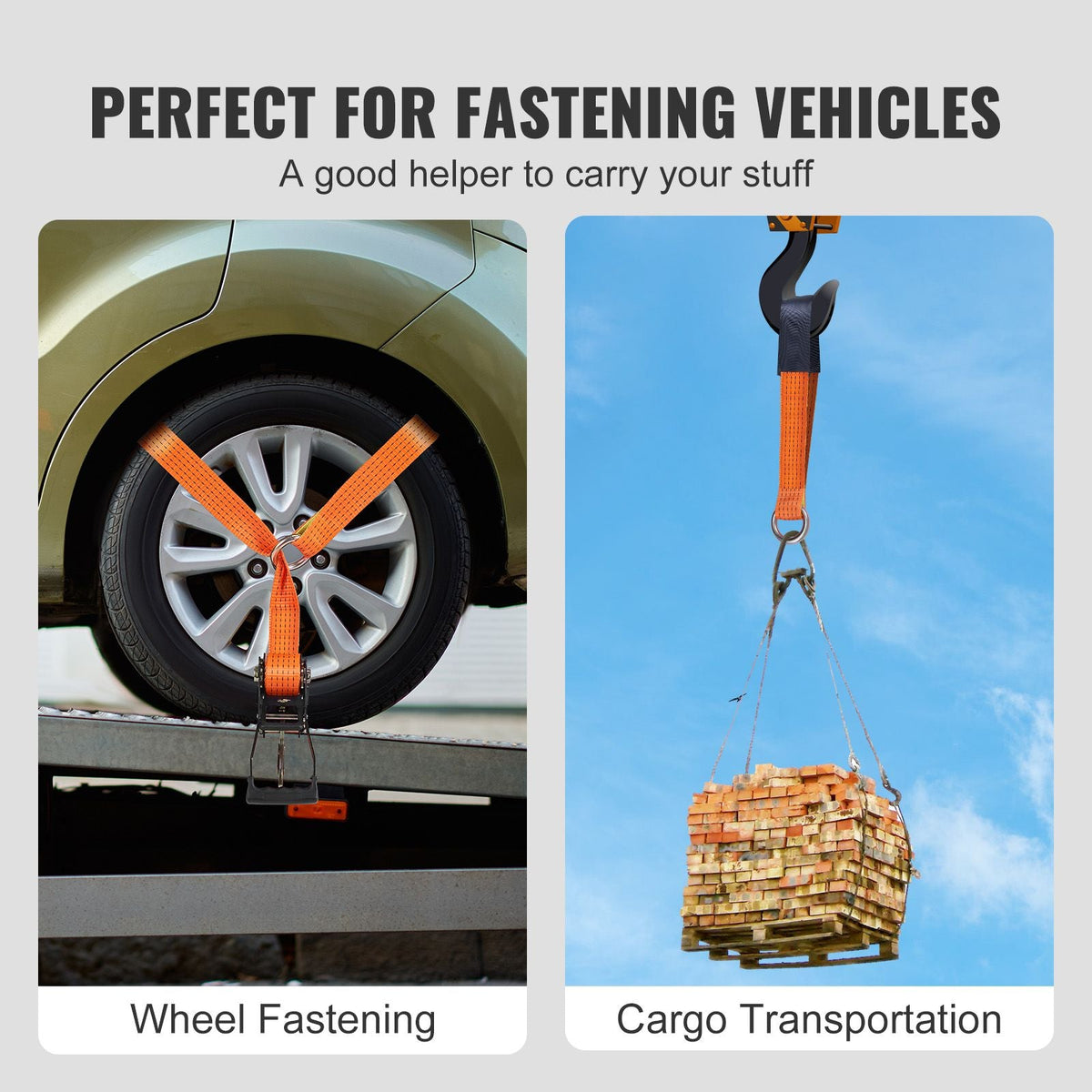 Ratchet Tie Down Straps Kit, Lasso Style 2" x 120" Tire Straps, 5512 LBS Working Load, 11023 LBS Breaking Strength, Car Tie Down Straps with Snap Hooks for Passenger Car, Truck, Trailer, 4-Pack