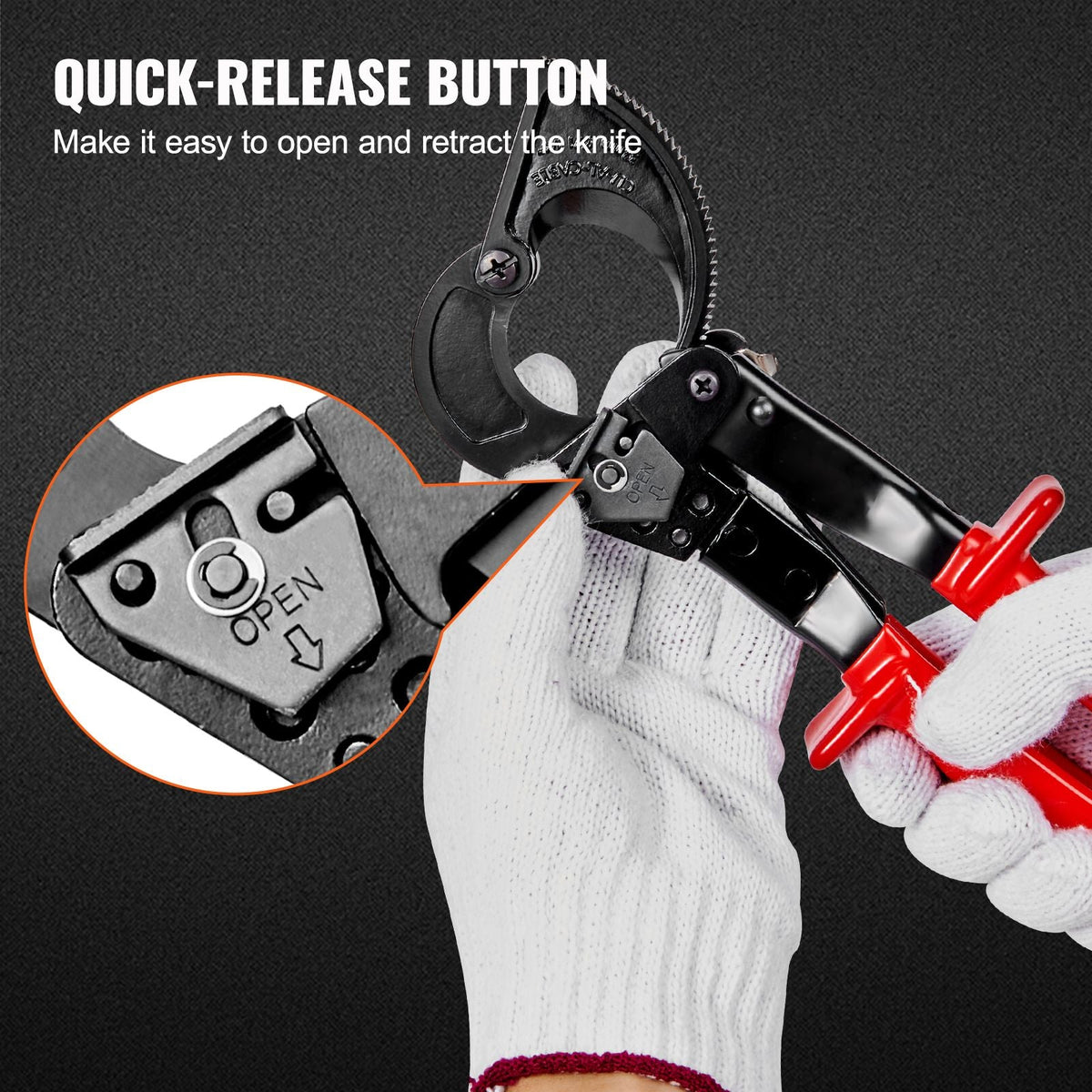 Ratcheting Cable Cutter, 10" Wire Cutter Heavy Duty with Gloves, Strong Silicon-Manganese Spring Steel Blade-for Cutting Up to 240 mm² /473 MCM Electrical Wire