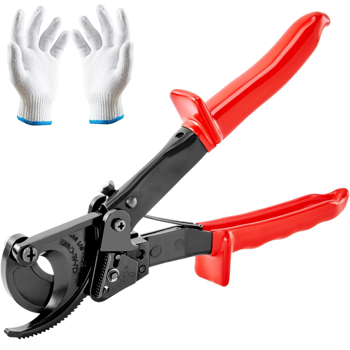 Ratcheting Cable Cutter, 10" Wire Cutter Heavy Duty with Gloves, Strong Silicon-Manganese Spring Steel Blade-for Cutting Up to 240 mm² /473 MCM Electrical Wire