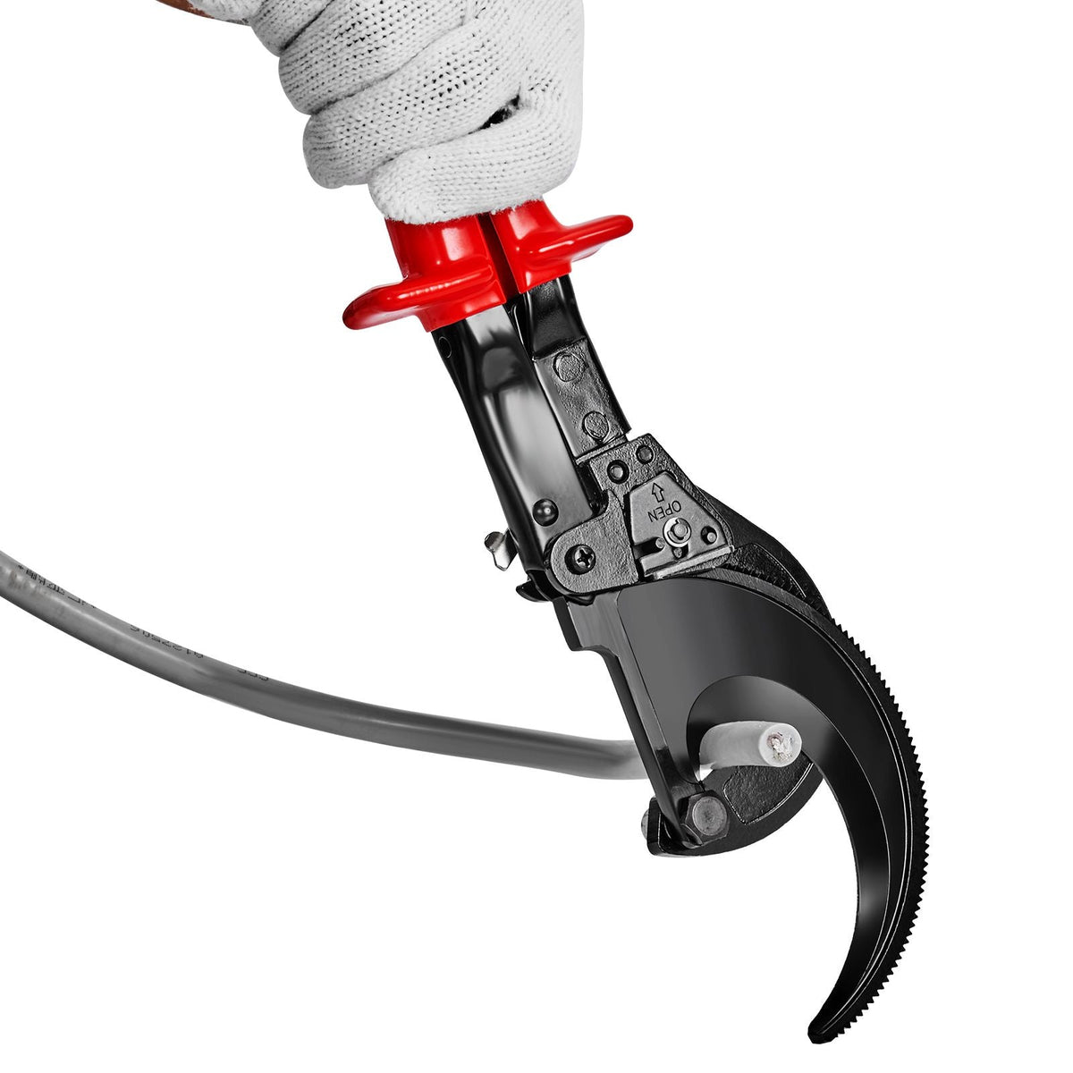 Ratcheting Cable Cutter, 11" Wire Cutter Heavy Duty with Gloves, Strong Silicon-Manganese Spring Steel Blade-for Cutting Up to 400 mm² / 780 MCM Electrical Wire
