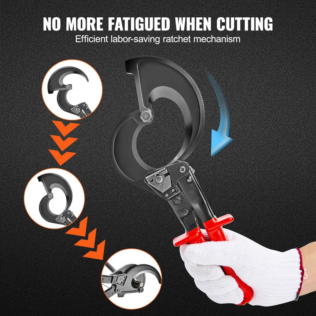Ratcheting Cable Cutter, 11" Wire Cutter Heavy Duty with Gloves, Strong Silicon-Manganese Spring Steel Blade-for Cutting Up to 400 mm² / 780 MCM Electrical Wire