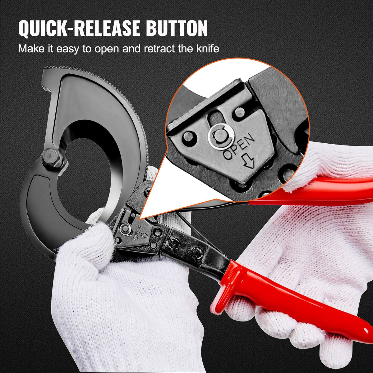 Ratcheting Cable Cutter, 11" Wire Cutter Heavy Duty with Gloves, Strong Silicon-Manganese Spring Steel Blade-for Cutting Up to 400 mm² / 780 MCM Electrical Wire