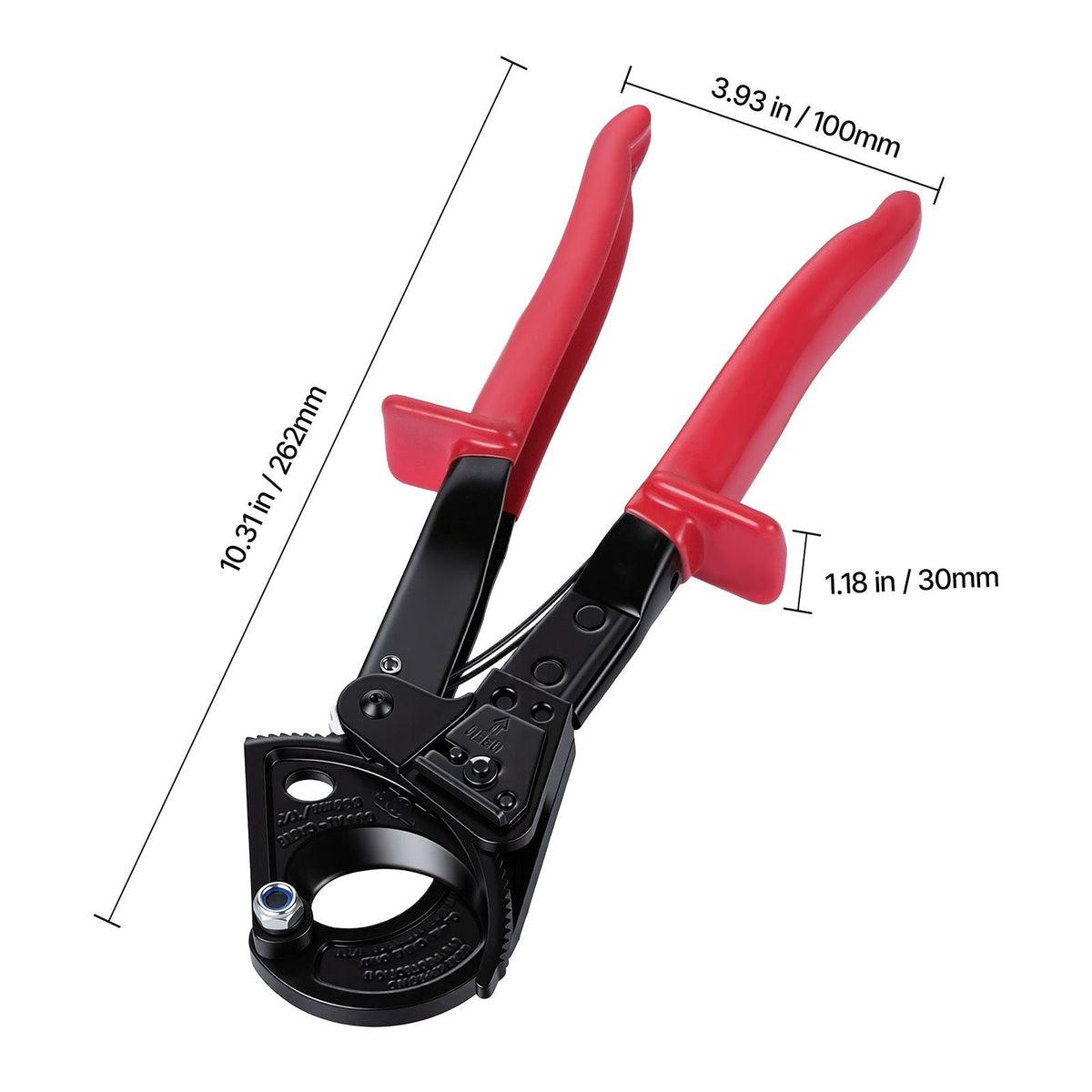 Ratcheting Cable Cutter, Spring Steel Blades with PVC-Coated Handles, Quick-Release Button, Heavy Duty Ratchet Cable Wire Cutter for Cutting Copper & Aluminum Cables Up to 474 MCM / 240 mm²