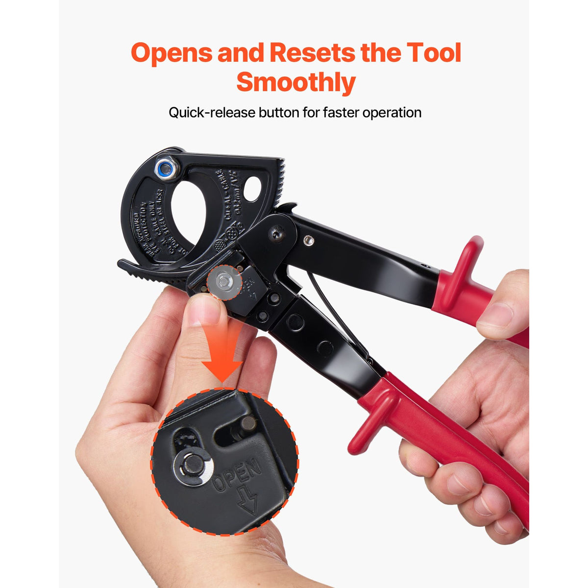 Ratcheting Cable Cutter, Spring Steel Blades with PVC-Coated Handles, Quick-Release Button, Heavy Duty Ratchet Cable Wire Cutter for Cutting Copper & Aluminum Cables Up to 474 MCM / 240 mm²