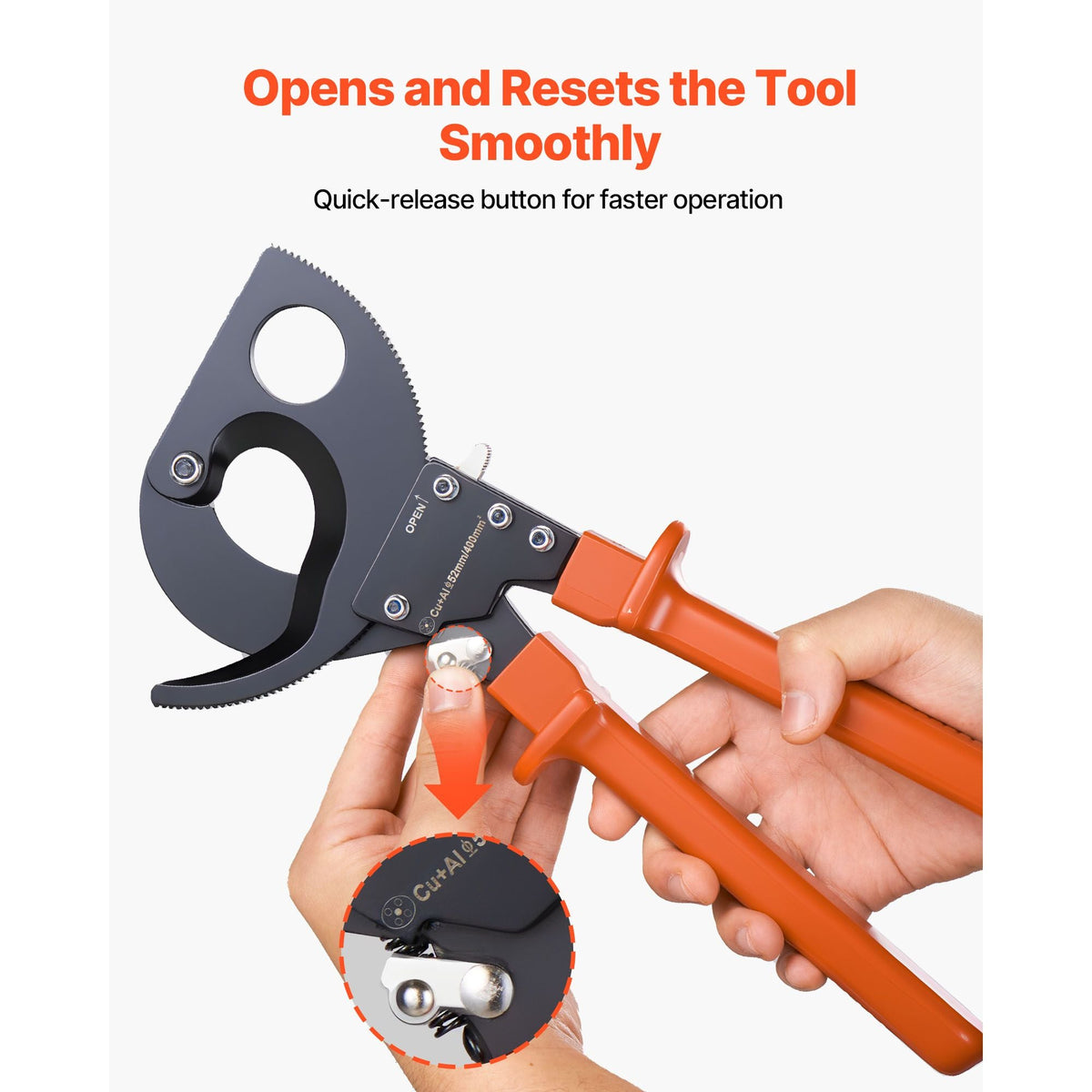 Ratcheting Cable Cutter, Spring Steel Blades with PVC-Coated Handles, Quick-Release Button, Heavy Duty Ratchet Cable Wire Cutter for Cutting Copper & Aluminum Cables Up to 800 MCM / 400 mm²