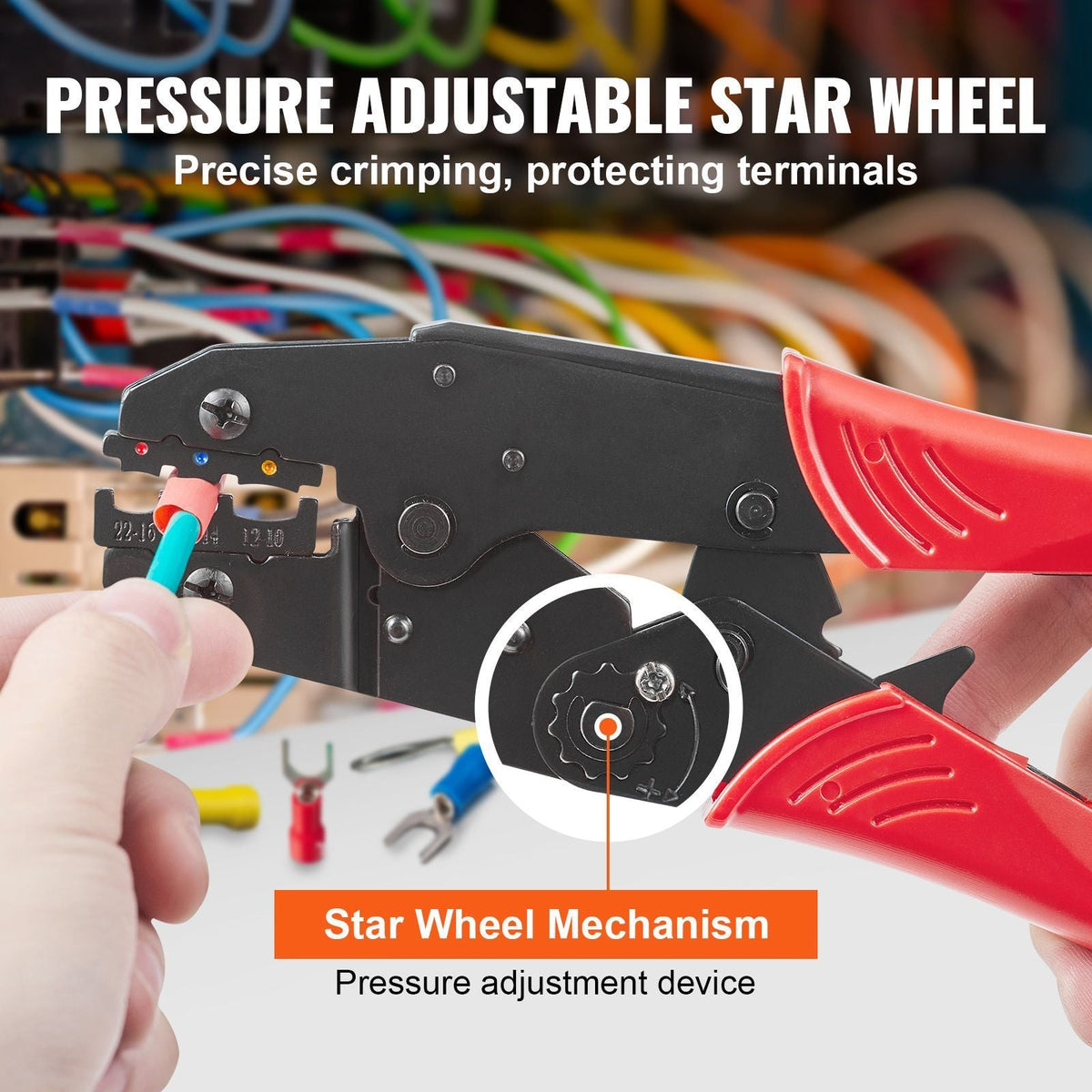 Ratcheting Crimping Tool Set For Insulated Electrical Connectors AWG22-10 with Wire Stripper and 210pcs Heat Shrink Tubes Labor-Saving Ratcheting Wire Crimp Pliers