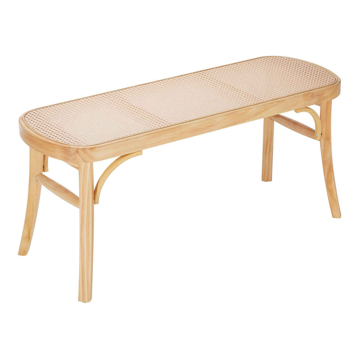 Rattan Bench, 43.3" Wooden Rattan Bench, Entrywway Bench with Oak Wood Legs, Bedroom End of Bed Boho Bench with Hand Woven Rattan, for Living Room, Kitchen