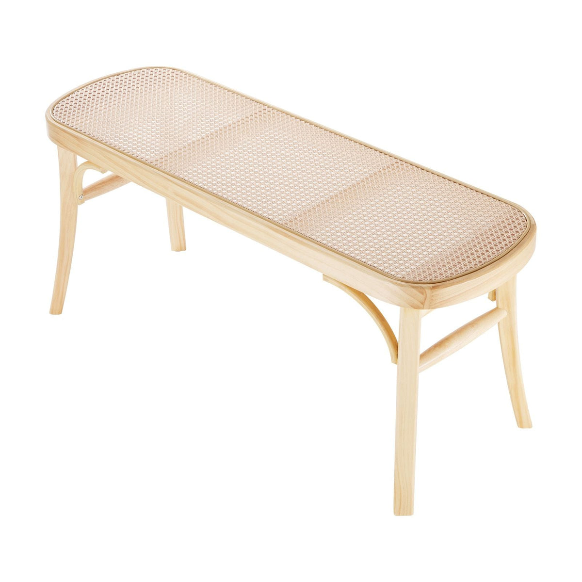 Rattan Bench, 43.3" Wooden Rattan Bench, Entrywway Bench with Oak Wood Legs, Bedroom End of Bed Boho Bench with Hand Woven Rattan, for Living Room, Kitchen