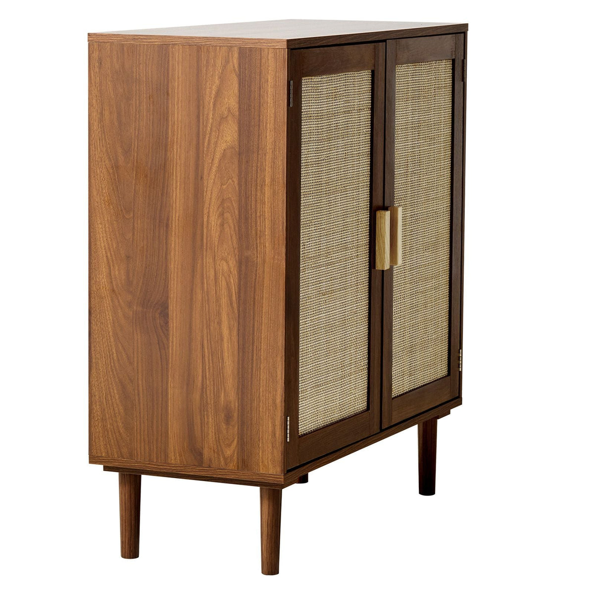 Rattan Cabinet, Rattan Storage Cabinet with 2 Magnetic Doors and Adjustable Shelves, Accent Sideboard Buffet with Wooden Legs & Power Cord Hole for Hallway, Entryway, Living Room, Kitchen, Khaki