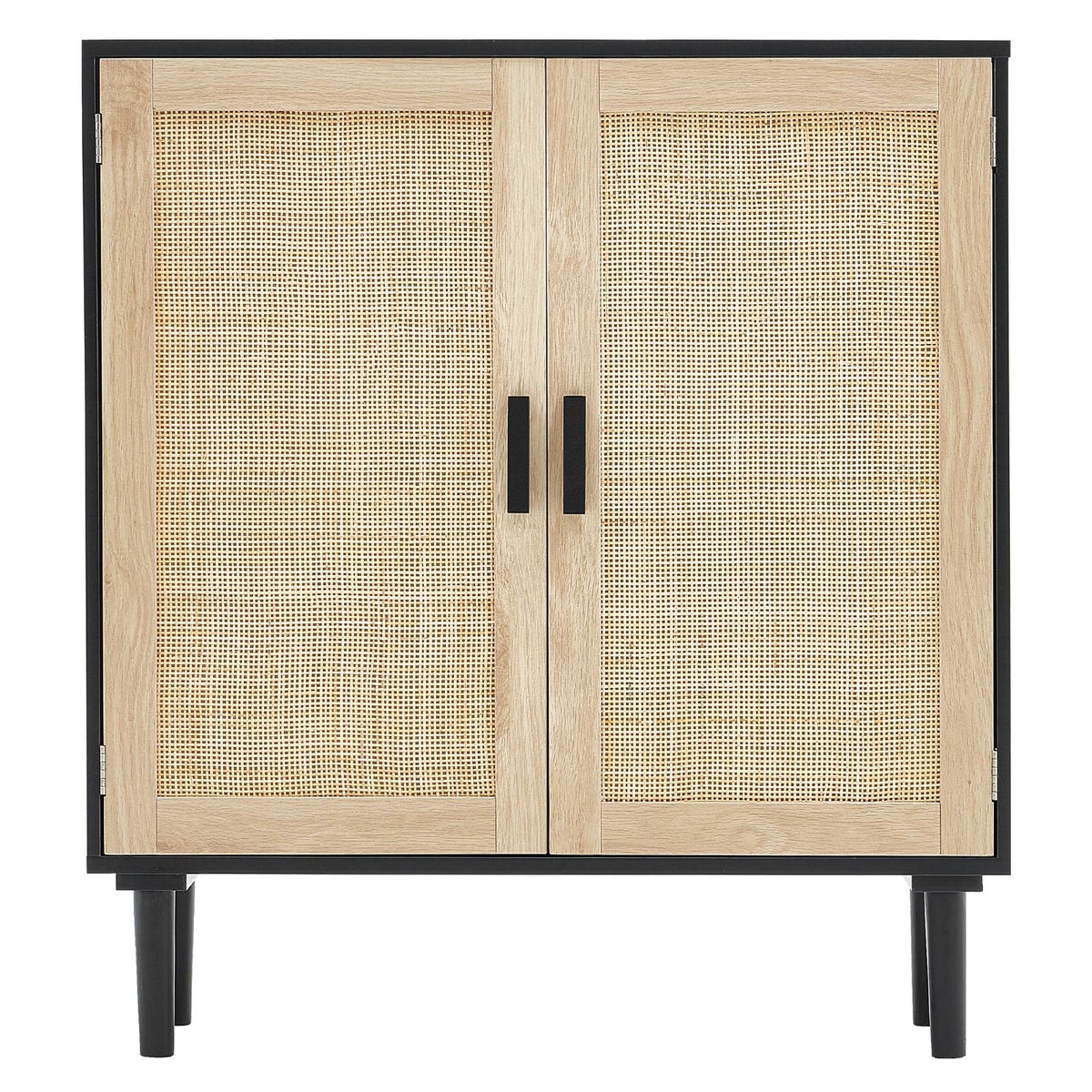 Rattan Cabinet, Rattan Storage Cabinet with 2 Magnetic Doors and Adjustable Shelves, Sideboard Buffet Cabinet for Hallway, Entryway, Living Room, or Kitchen, Black