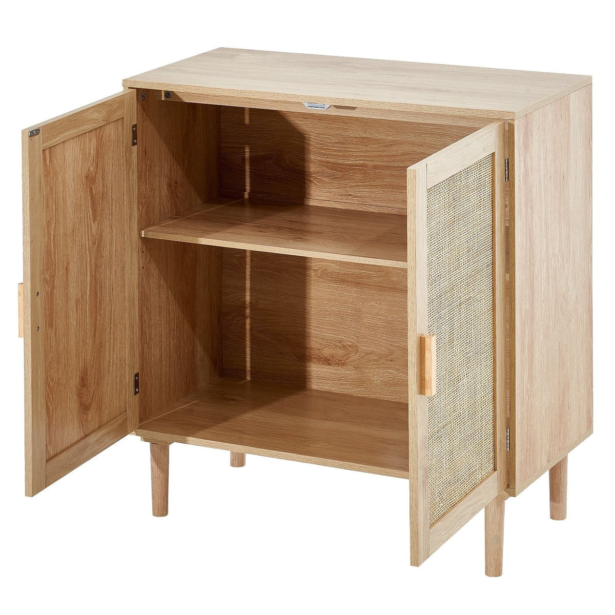 Rattan Cabinet, Rattan Storage Cabinet with 2 Magnetic Doors and Adjustable Shelves, Sideboard Buffet Cabinet for Hallway, Entryway, Living Room, or Kitchen, Natural