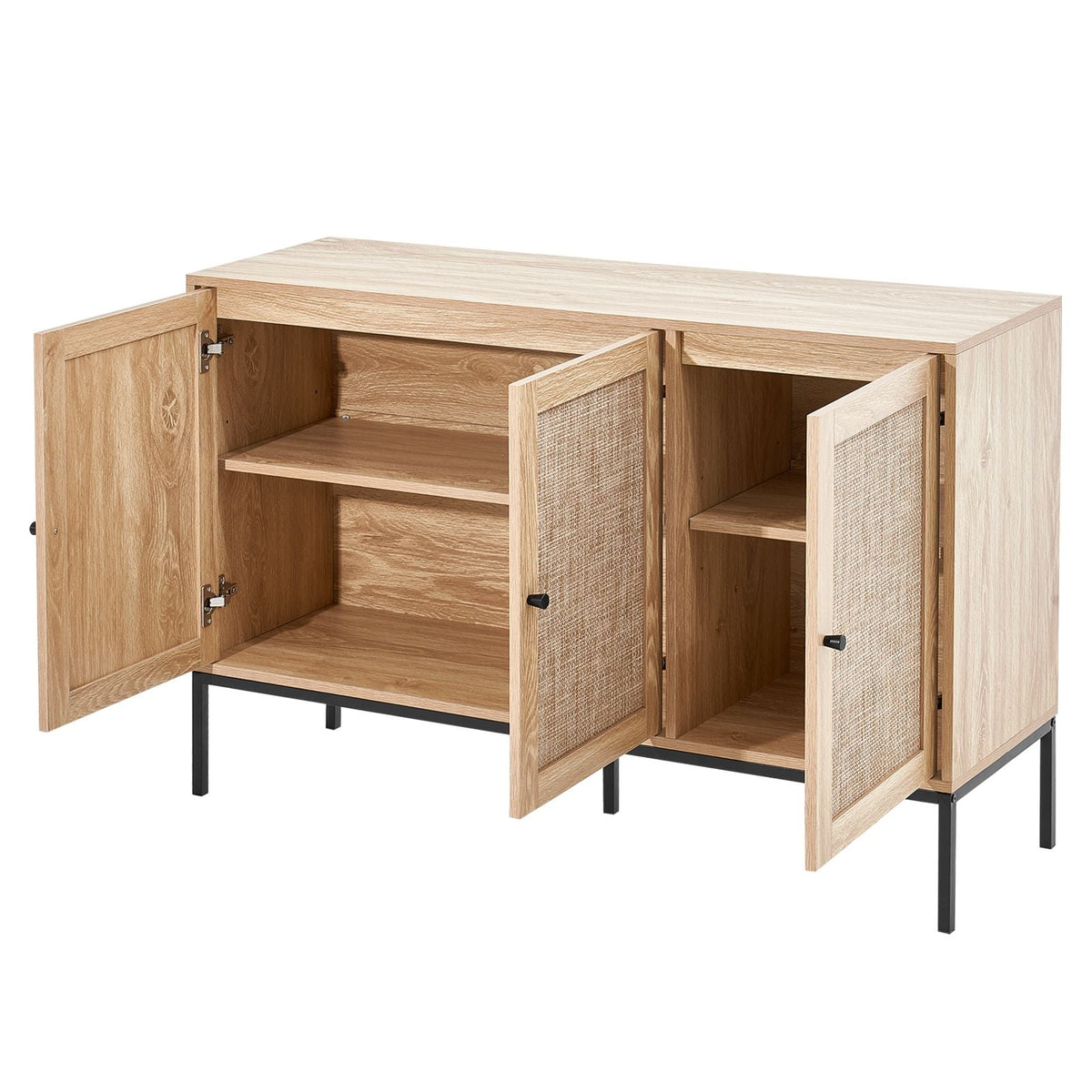 Rattan Cabinet, Rattan Storage Cabinet with 3 Magnetic Doors and Adjustable Shelves, Sideboard Buffet Cabinet for Hallway, Entryway, Living Room, or Kitchen, Natural
