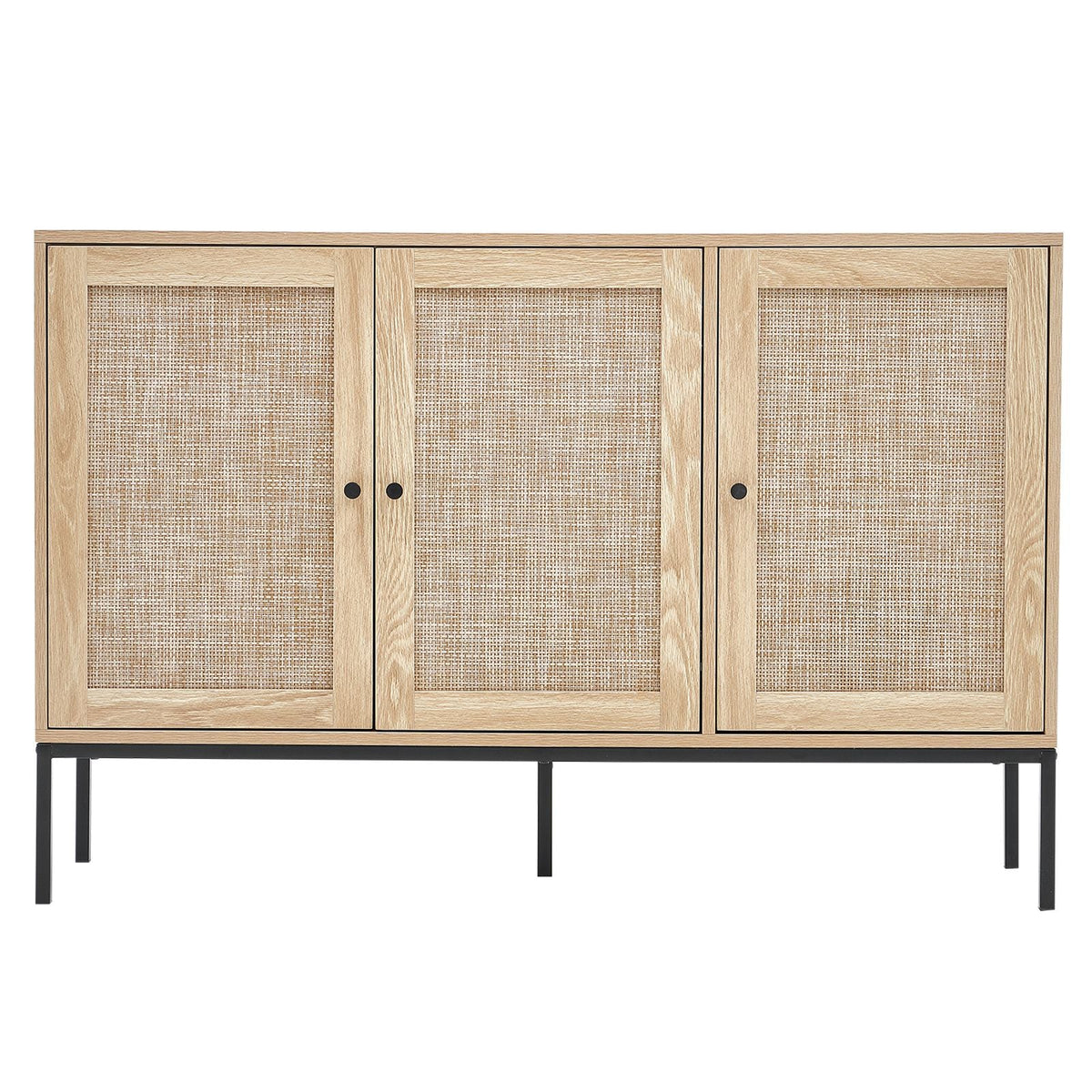 Rattan Cabinet, Rattan Storage Cabinet with 3 Magnetic Doors and Adjustable Shelves, Sideboard Buffet Cabinet for Hallway, Entryway, Living Room, or Kitchen, Natural