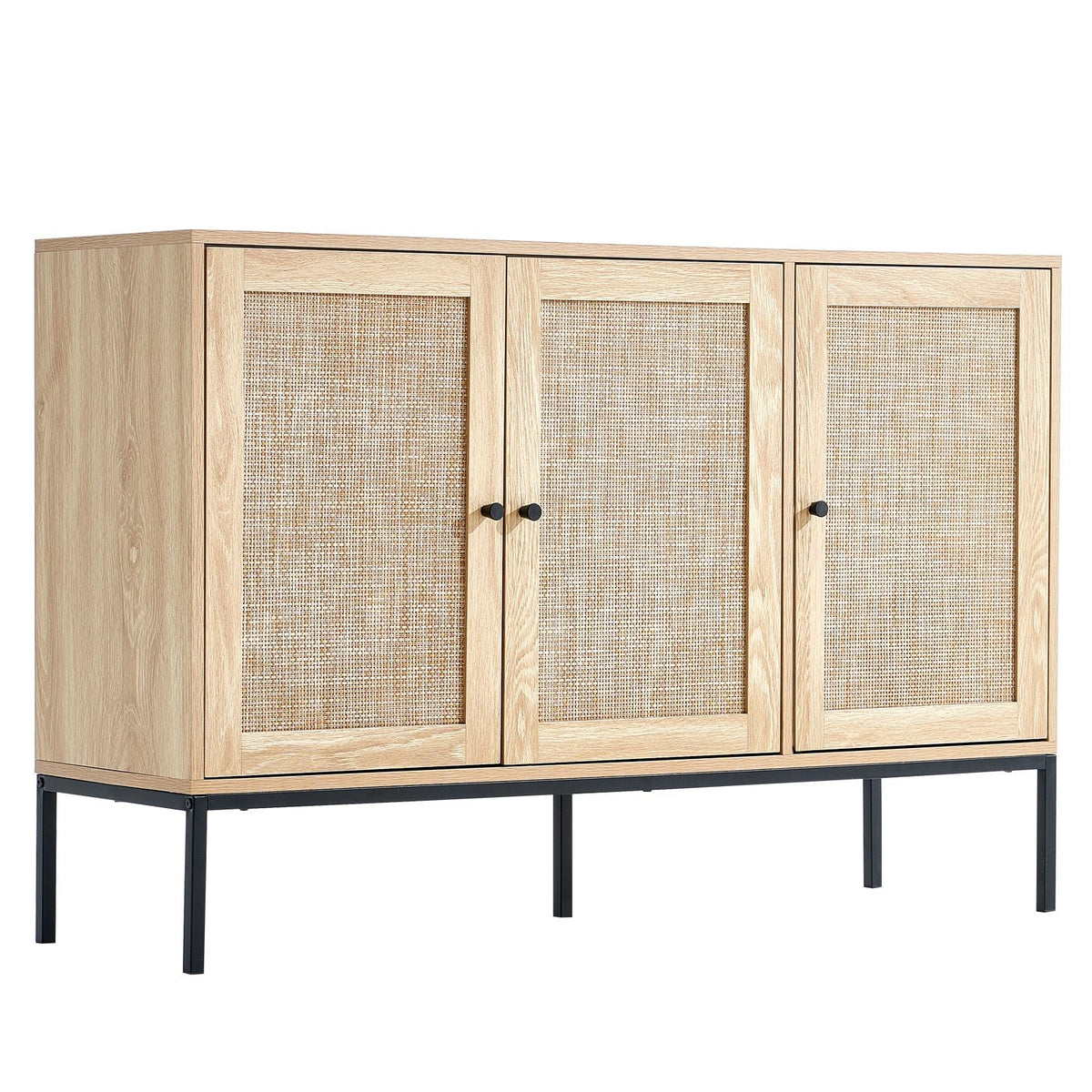 Rattan Cabinet, Rattan Storage Cabinet with 3 Magnetic Doors and Adjustable Shelves, Sideboard Buffet Cabinet for Hallway, Entryway, Living Room, or Kitchen, Natural