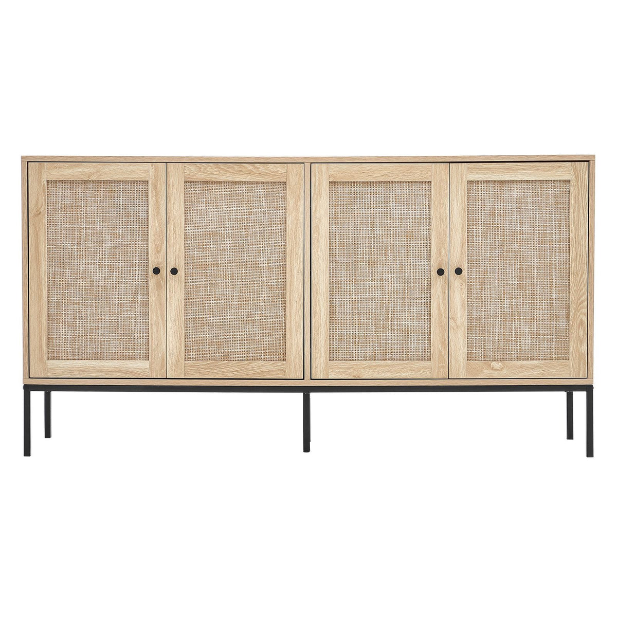 Rattan Cabinet, Rattan Storage Cabinet with 4 Magnetic Doors and Adjustable Shelves, Sideboard Buffet Cabinet for Hallway, Entryway, Living Room, or Kitchen, Natural