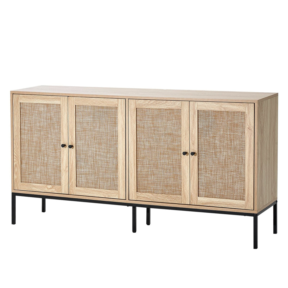 Rattan Cabinet, Rattan Storage Cabinet with 4 Magnetic Doors and Adjustable Shelves, Sideboard Buffet Cabinet for Hallway, Entryway, Living Room, or Kitchen, Natural