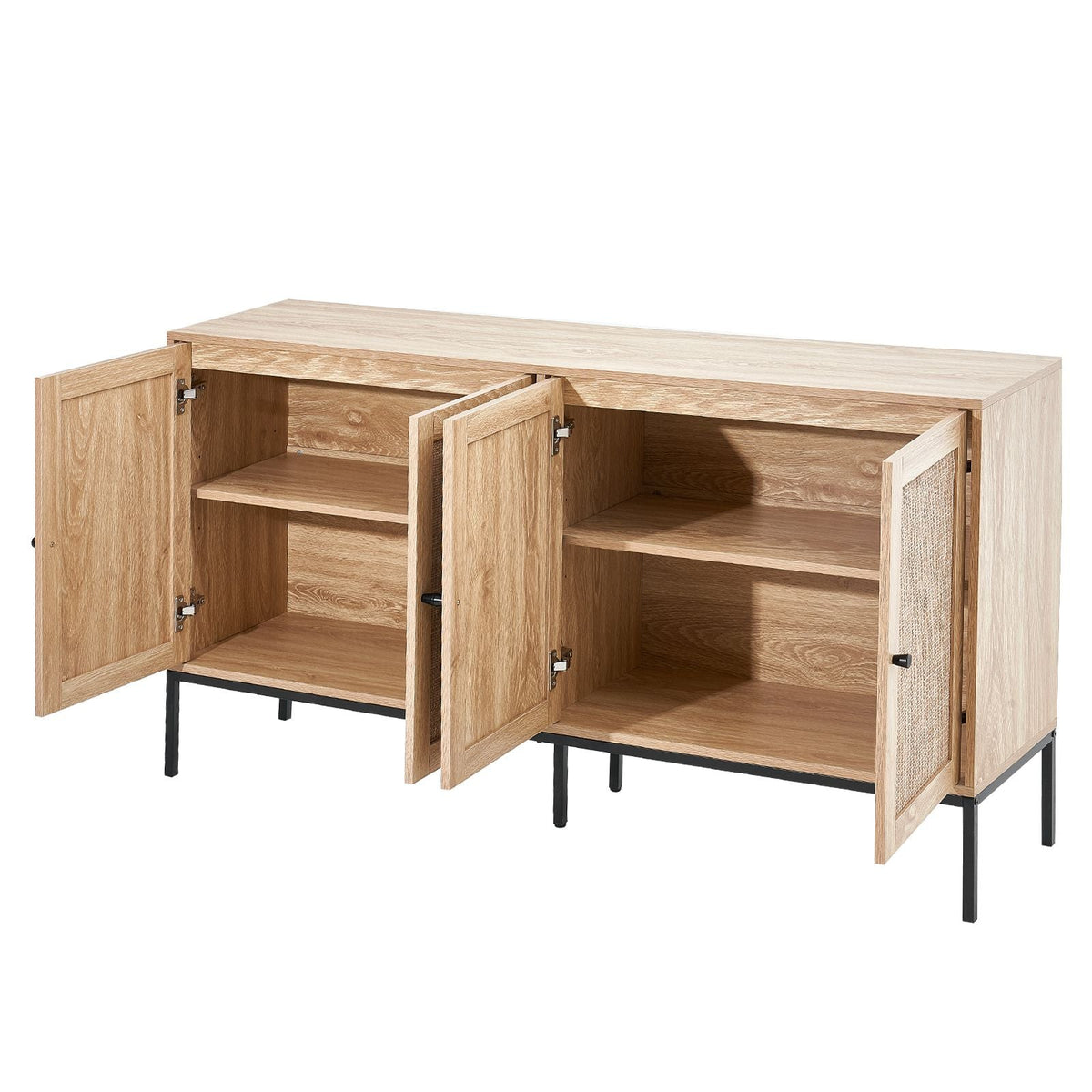 Rattan Cabinet, Rattan Storage Cabinet with 4 Magnetic Doors and Adjustable Shelves, Sideboard Buffet Cabinet for Hallway, Entryway, Living Room, or Kitchen, Natural