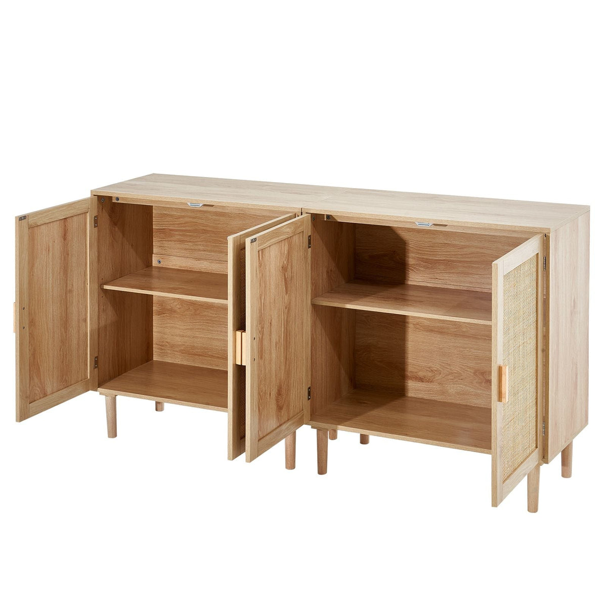 Rattan Cabinet, Set of 2, Rattan Storage Cabinet with 4 Magnetic Doors and Adjustable Shelves, Sideboard Buffet Cabinet for Hallway, Entryway, Living Room, or Kitchen, Natural