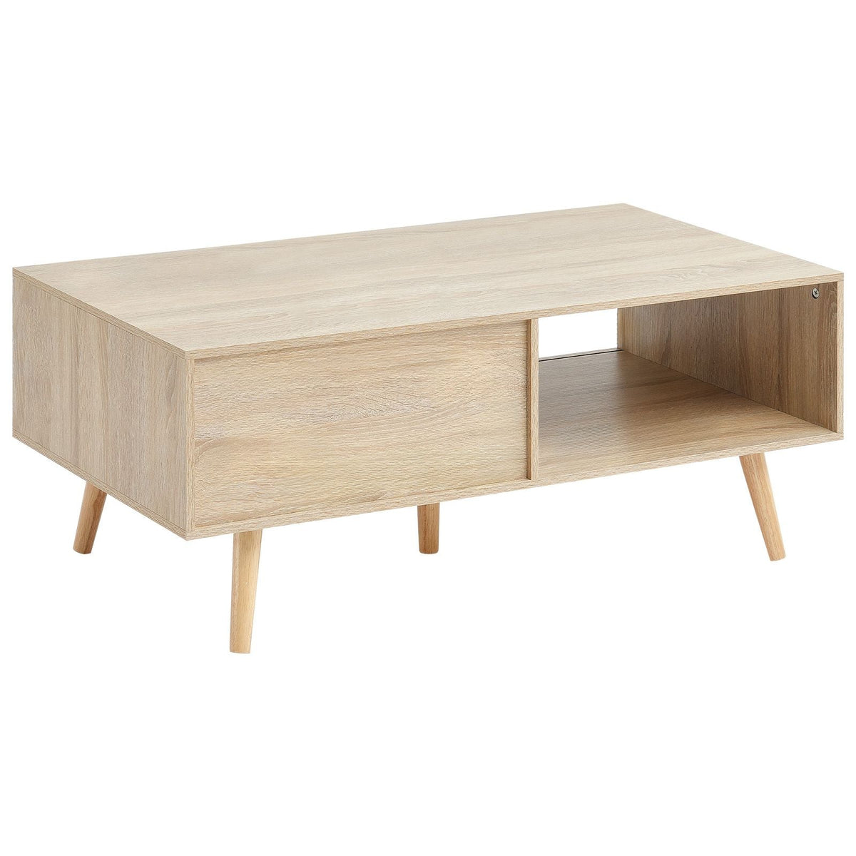Rattan Coffee Table, Mid Century Modern Coffee Table, Rectangle Wood Coffee Table, 42 Inch Modern Boho Style Two Layers Storage Coffee Table, for Living Room, Bedroom & Small Spaces