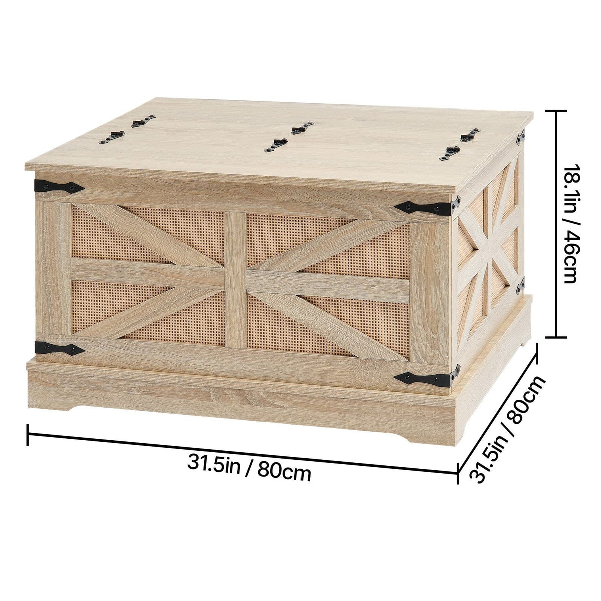 Rattan Coffee Table, Rectangle PE Rattan Woven Wood Coffee Table with MDF Top, 32-Inch Modern Boho Style Storage Coffee Table with Retro Metal Hinges, for Living Room, Bedroom & Small Spaces