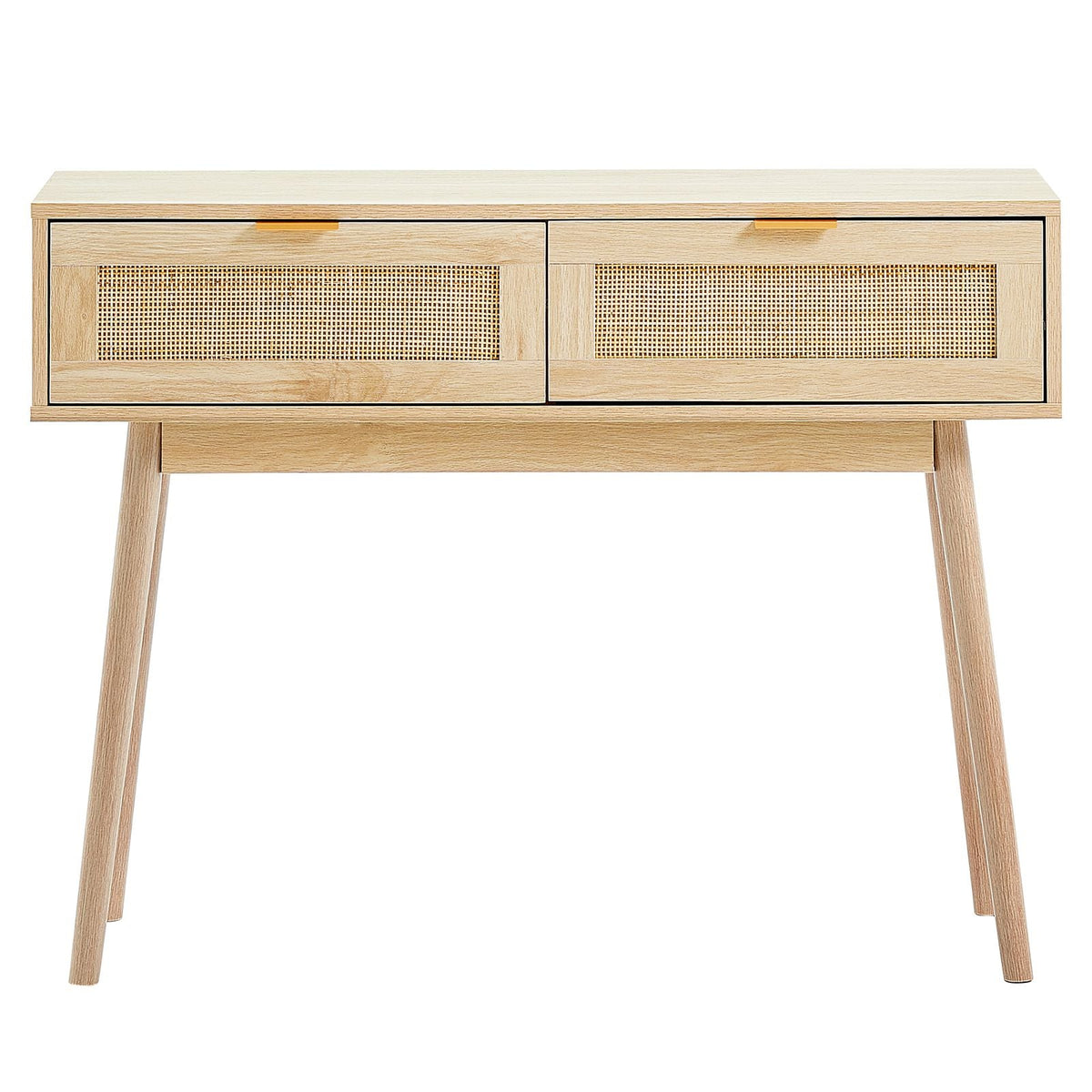 Rattan Console Table with 2 Storage Drawers, Rattan Entryway Table with Natural Rattan Sliding Door, Console Sofa Table for Living Room, Study, Entryway Or TV Wall, Natural