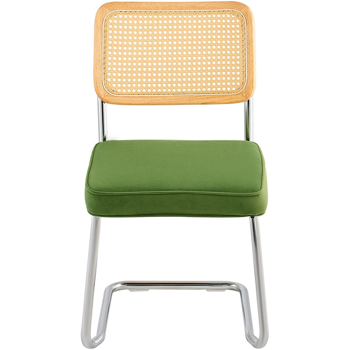 Rattan Dining Chairs Set of 2, Mid Century Modern Dining Chair, Upholstered Velvet Accent Chair with Rattan Back, Retro Dining Room Kitchen Chair for Living Room, Bedroom, Office (18.1 Inch)