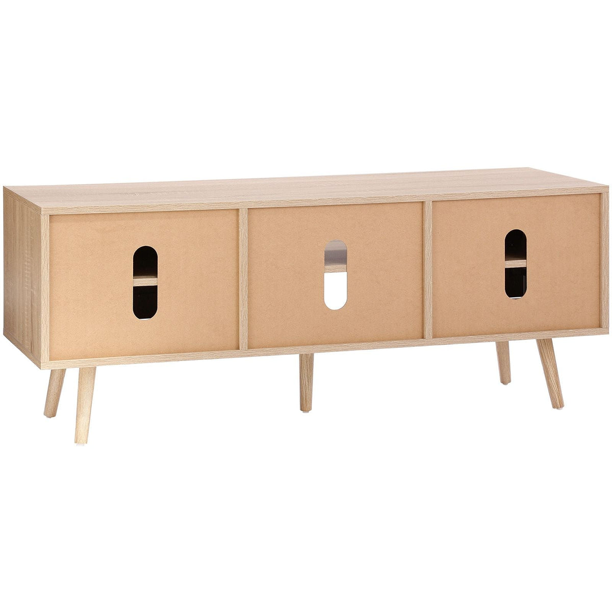 Rattan TV Stand, Boho TV Cabinet for 55 inch TV, Mid Century Modern TV Stand, Rattan TV Console with Adjustable Shelfs for Living Room, Media Room, Oak