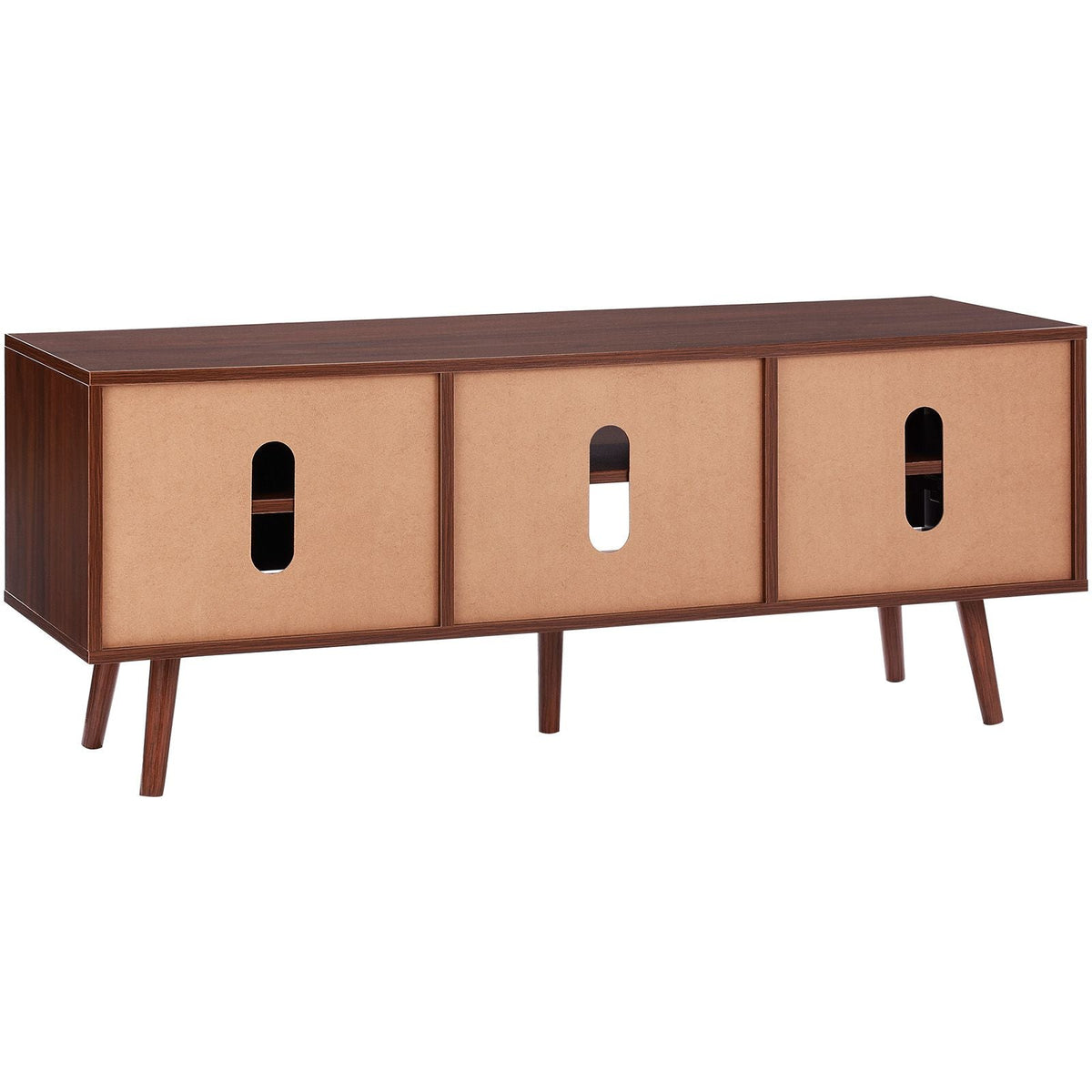 Rattan TV Stand, Boho TV Cabinet for 55 inch TV, Mid Century Modern TV Stand, Rattan TV Console with Adjustable Shelfs for Living Room, Media Room, Walnut