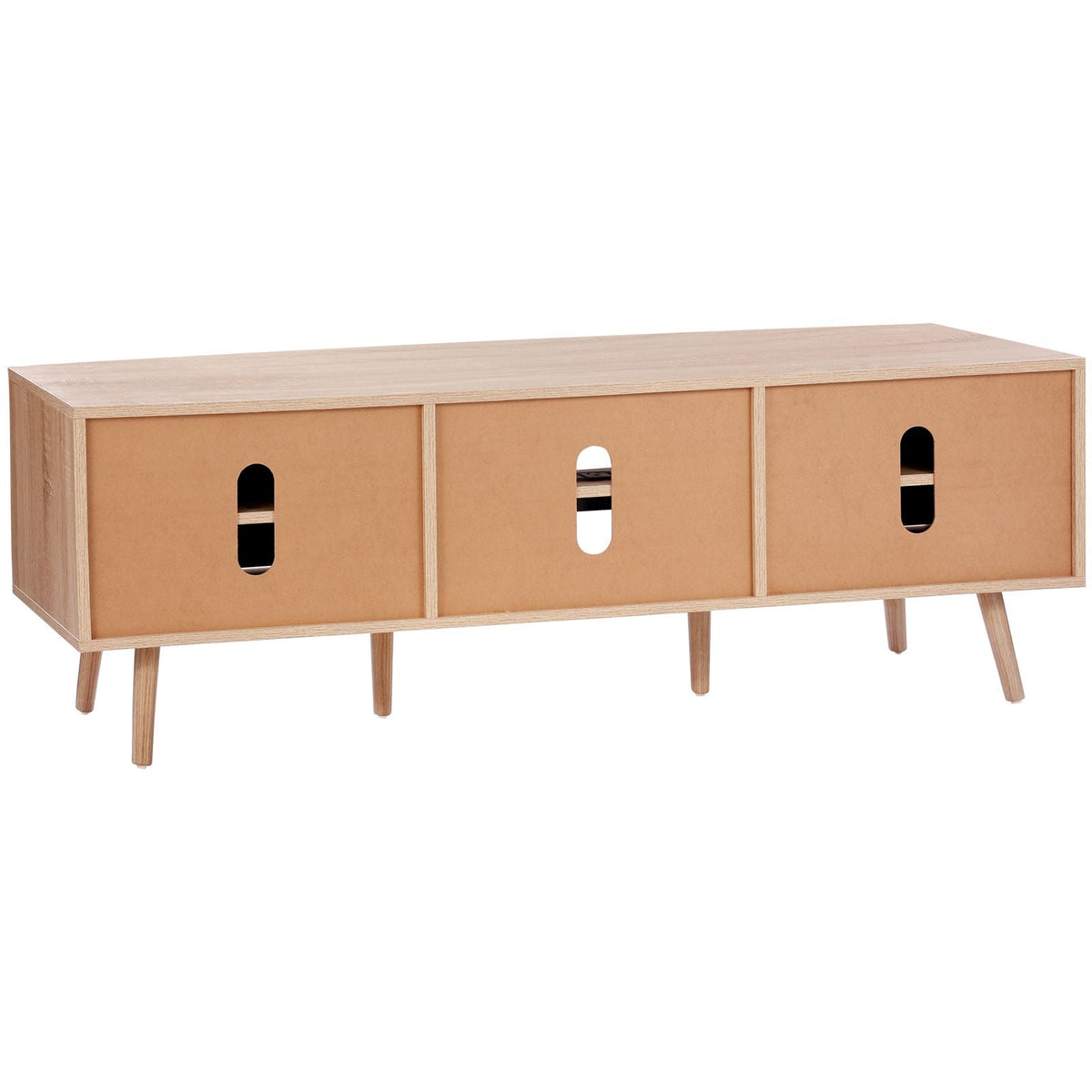Rattan TV Stand, Mid Century Modern TV Stand for 65 inch TV, Boho Rattan TV Cabinet with Build-in Socket and USB Ports, Adjustable Shelfs for Living Room, Media Room, Oak